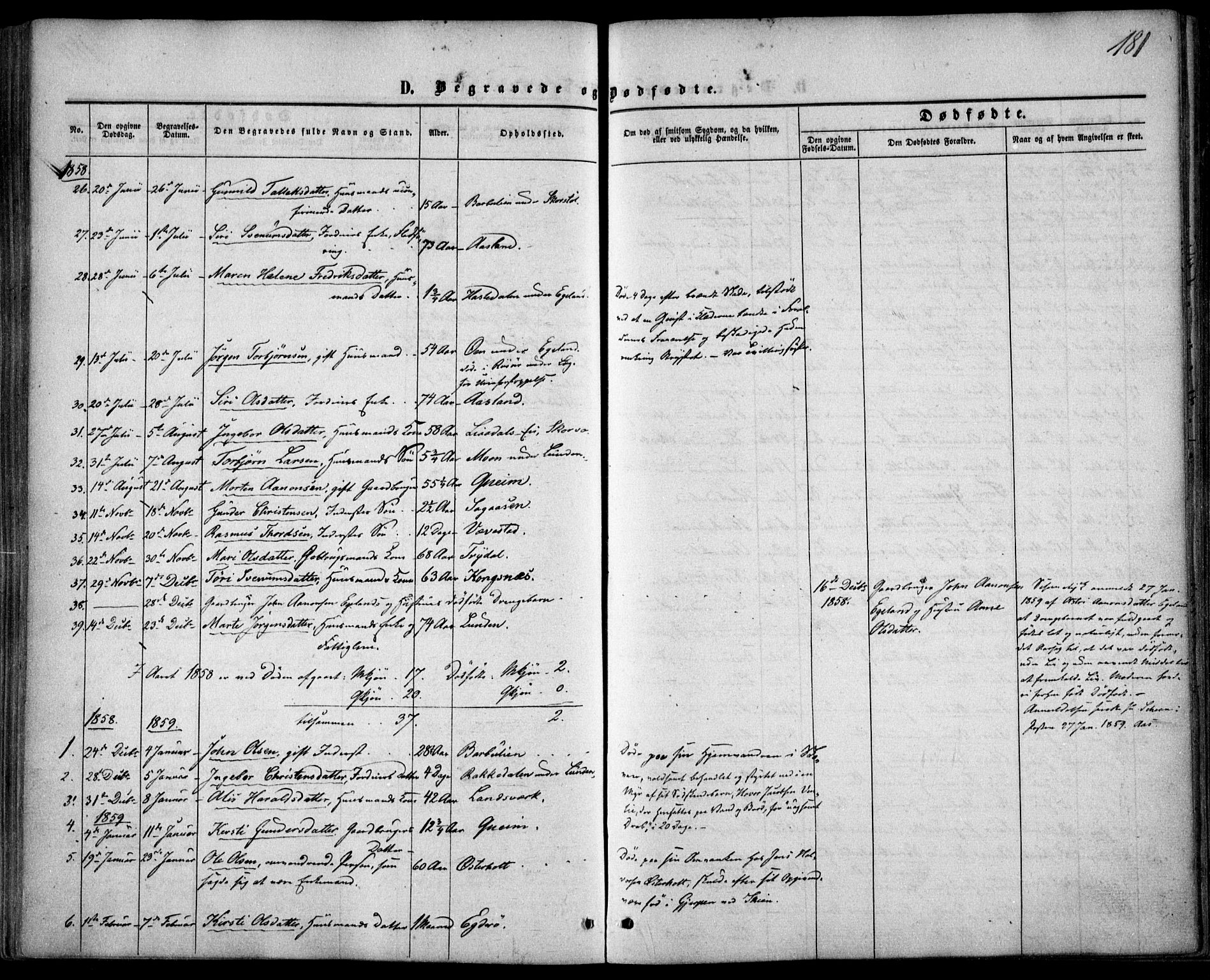 Gjerstad sokneprestkontor, SAK/1111-0014/F/Fa/Faa/L0007: Parish register (official) no. A 7, 1858-1875, p. 181