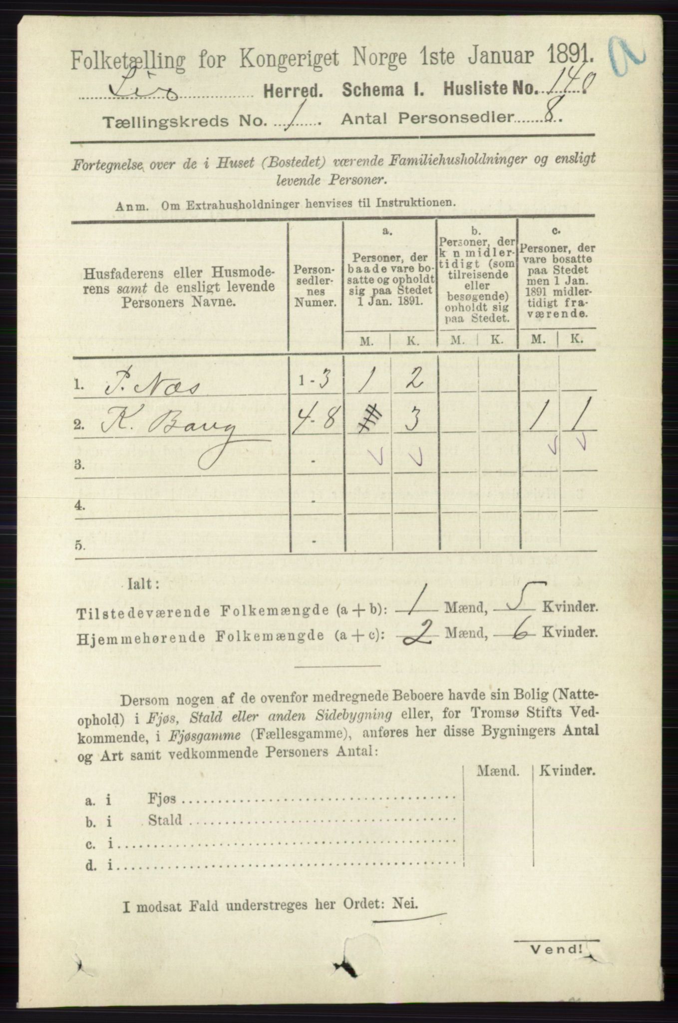 RA, 1891 census for 0626 Lier, 1891, p. 183