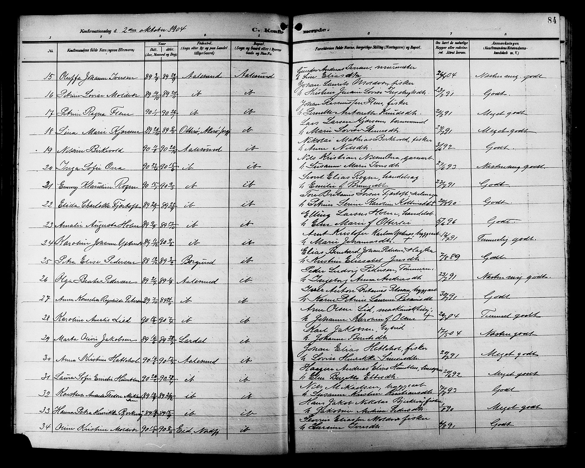 Ministerialprotokoller, klokkerbøker og fødselsregistre - Møre og Romsdal, AV/SAT-A-1454/529/L0469: Parish register (copy) no. 529C06, 1898-1906, p. 84