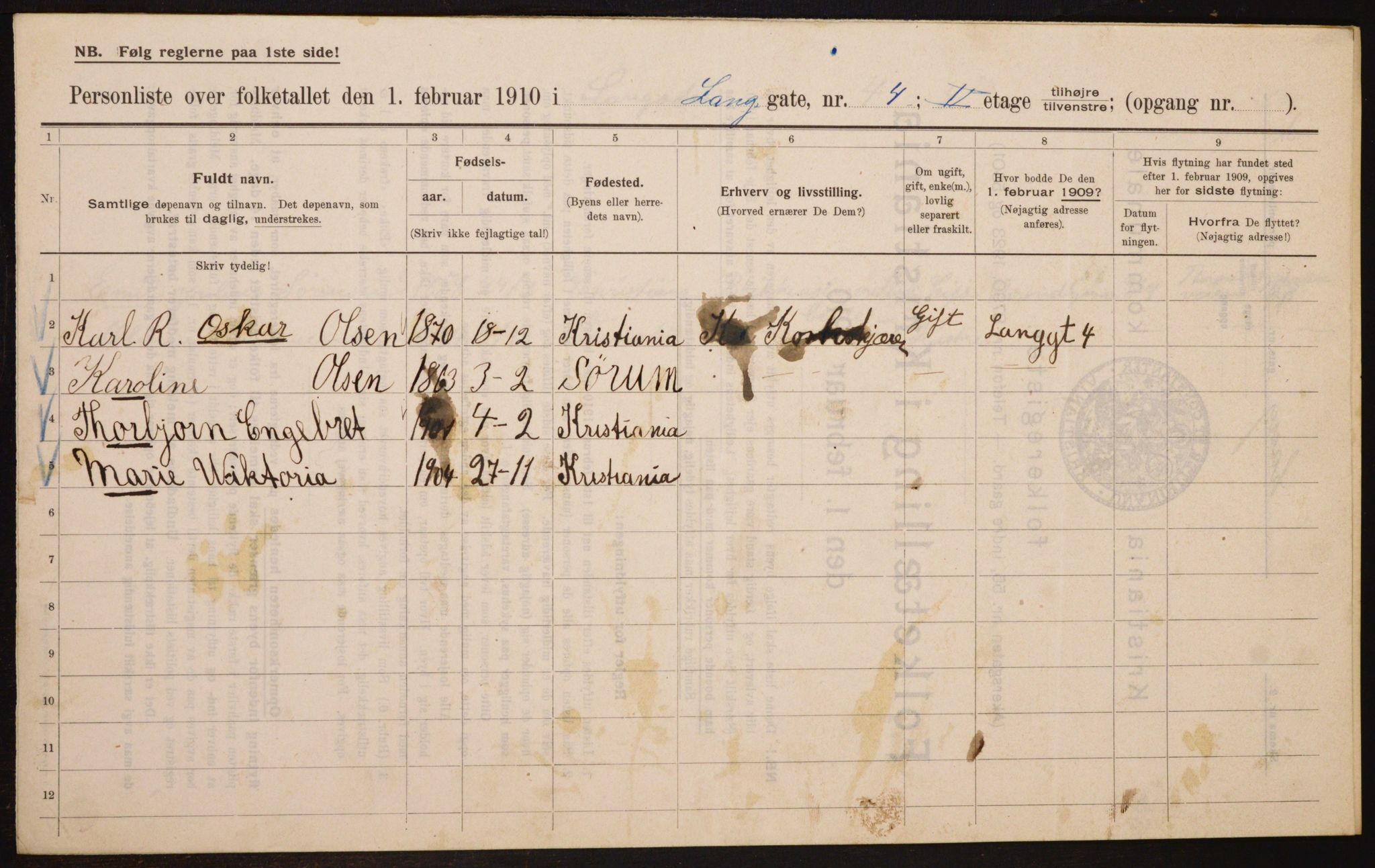 OBA, Municipal Census 1910 for Kristiania, 1910, p. 54488