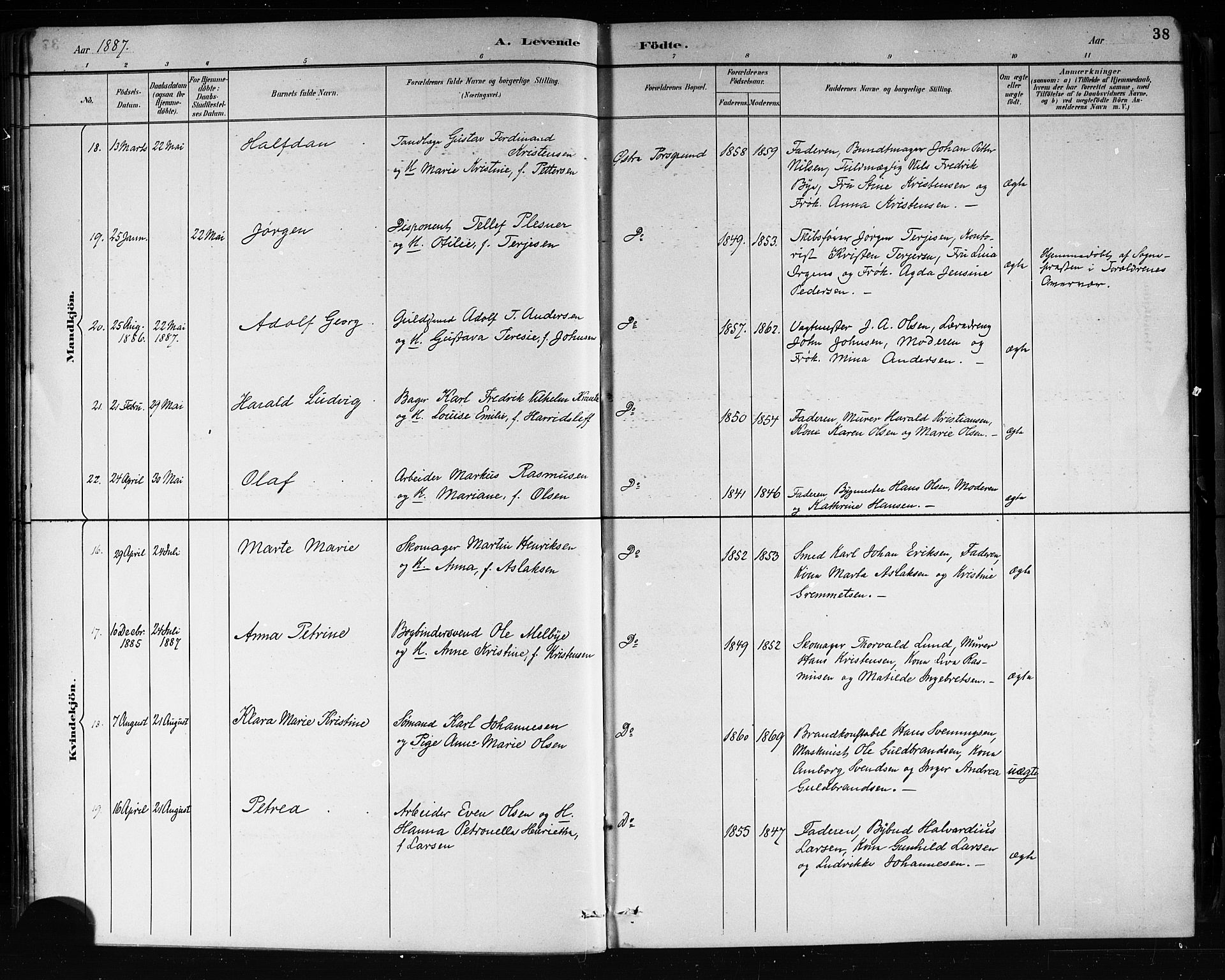 Porsgrunn kirkebøker , AV/SAKO-A-104/G/Gb/L0005: Parish register (copy) no. II 5, 1883-1915, p. 38