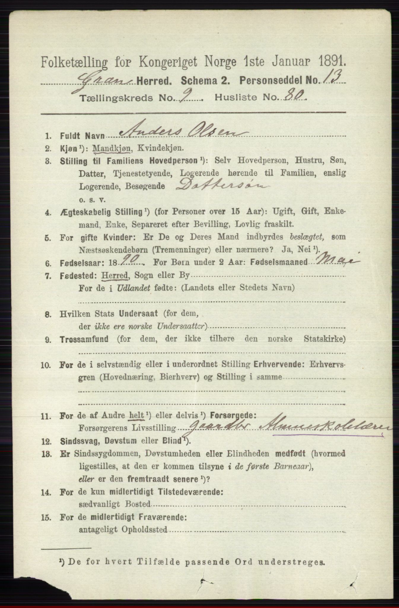 RA, 1891 census for 0534 Gran, 1891, p. 4566