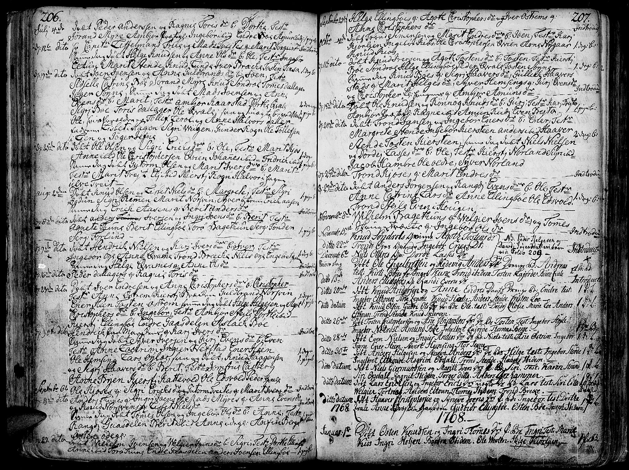 Vang prestekontor, Valdres, AV/SAH-PREST-140/H/Ha/L0001: Parish register (official) no. 1, 1730-1796, p. 206-207