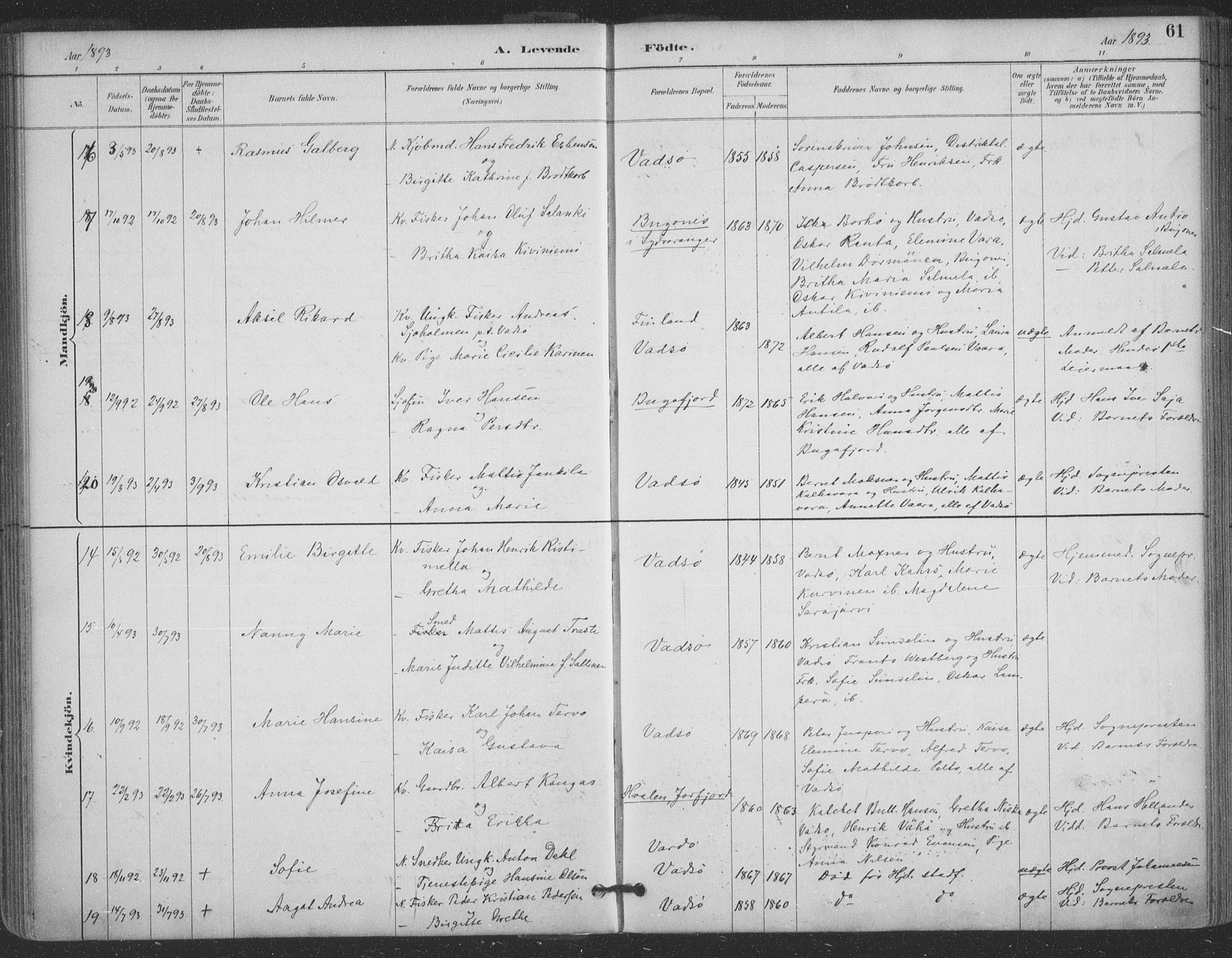 Vadsø sokneprestkontor, AV/SATØ-S-1325/H/Ha/L0006kirke: Parish register (official) no. 6, 1885-1895, p. 61