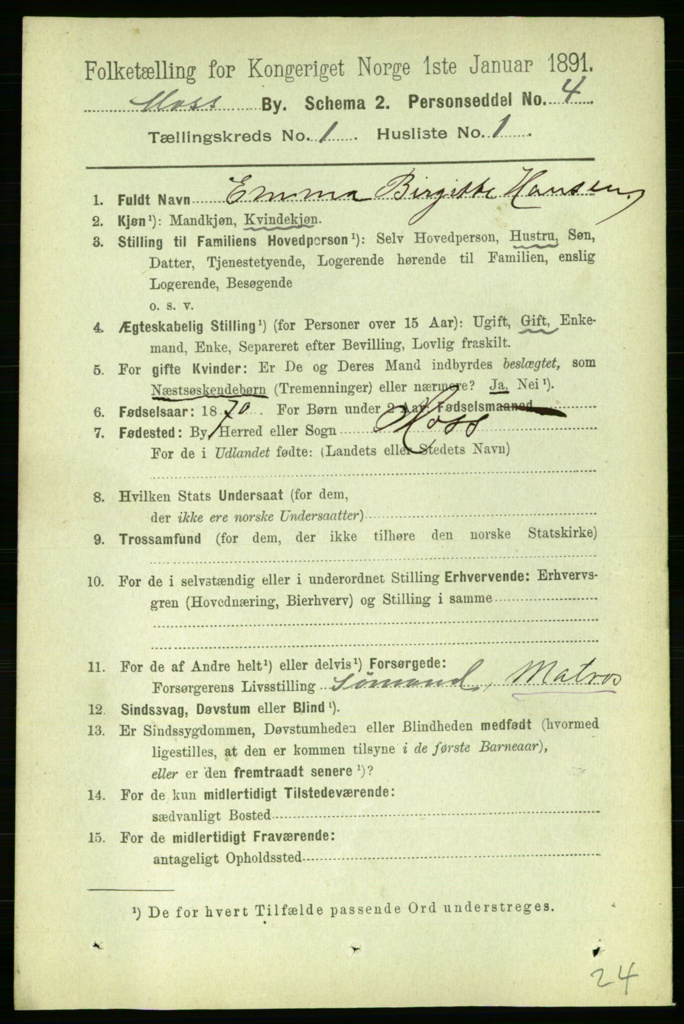 RA, 1891 census for 0104 Moss, 1891, p. 1400