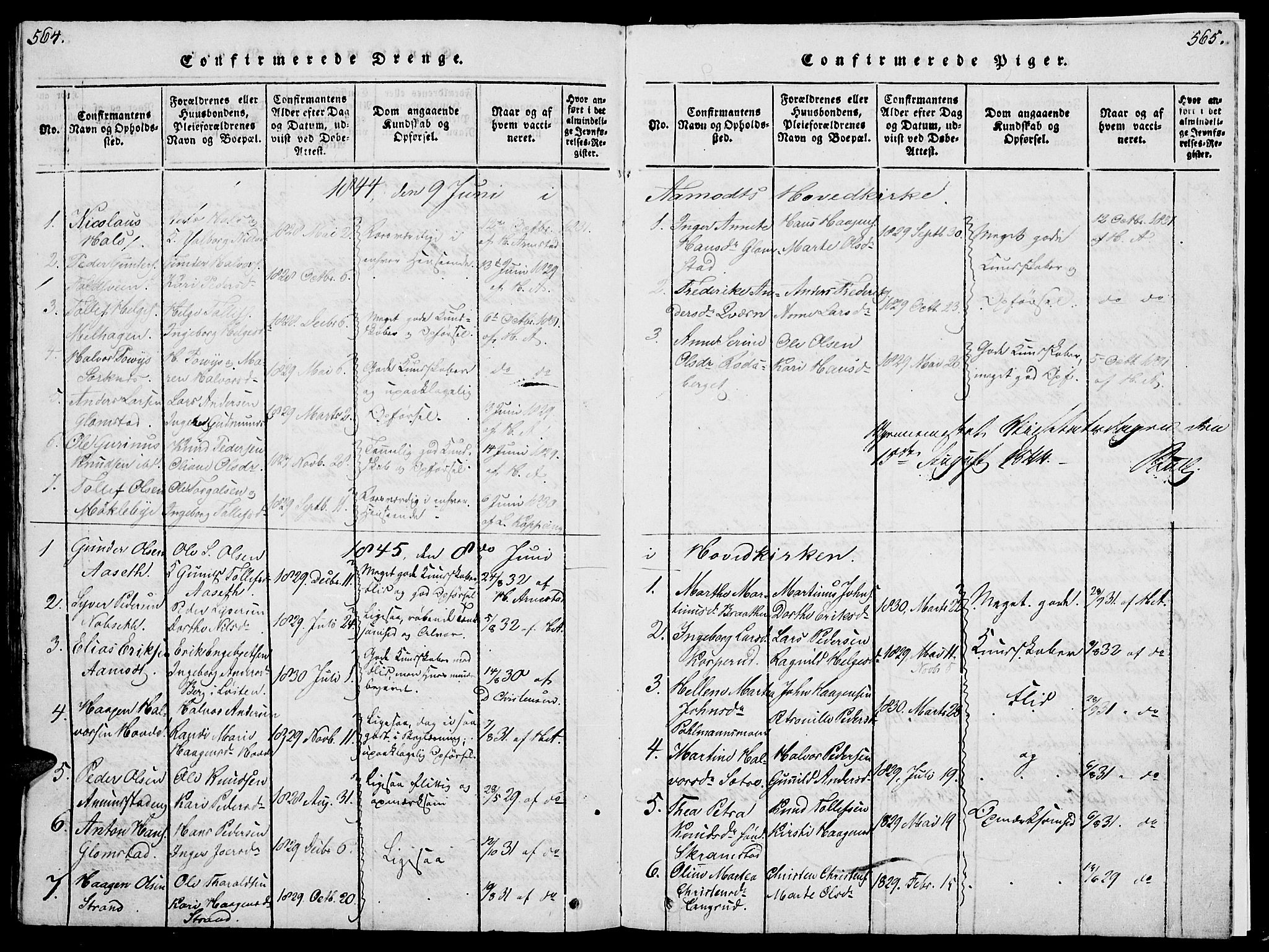 Åmot prestekontor, Hedmark, AV/SAH-PREST-056/H/Ha/Hab/L0001: Parish register (copy) no. 1, 1815-1847, p. 564-565