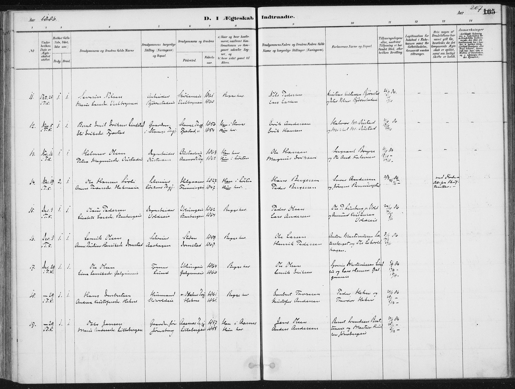 Romedal prestekontor, AV/SAH-PREST-004/K/L0010: Parish register (official) no. 10, 1880-1895, p. 207