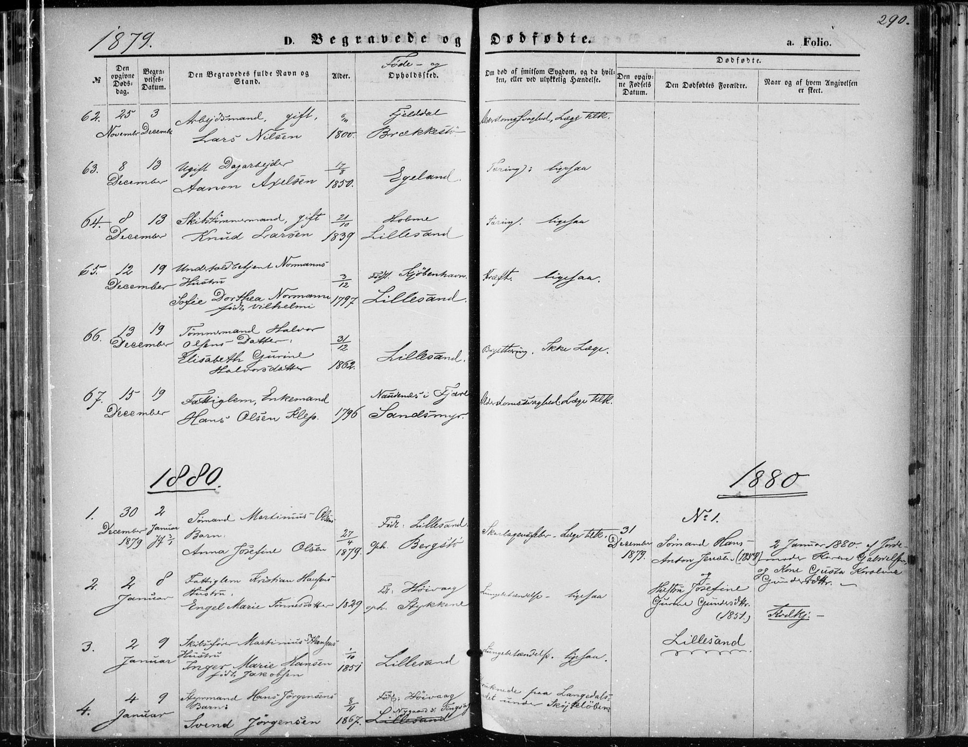 Vestre Moland sokneprestkontor, SAK/1111-0046/F/Fa/Fab/L0008: Parish register (official) no. A 8, 1873-1883, p. 290