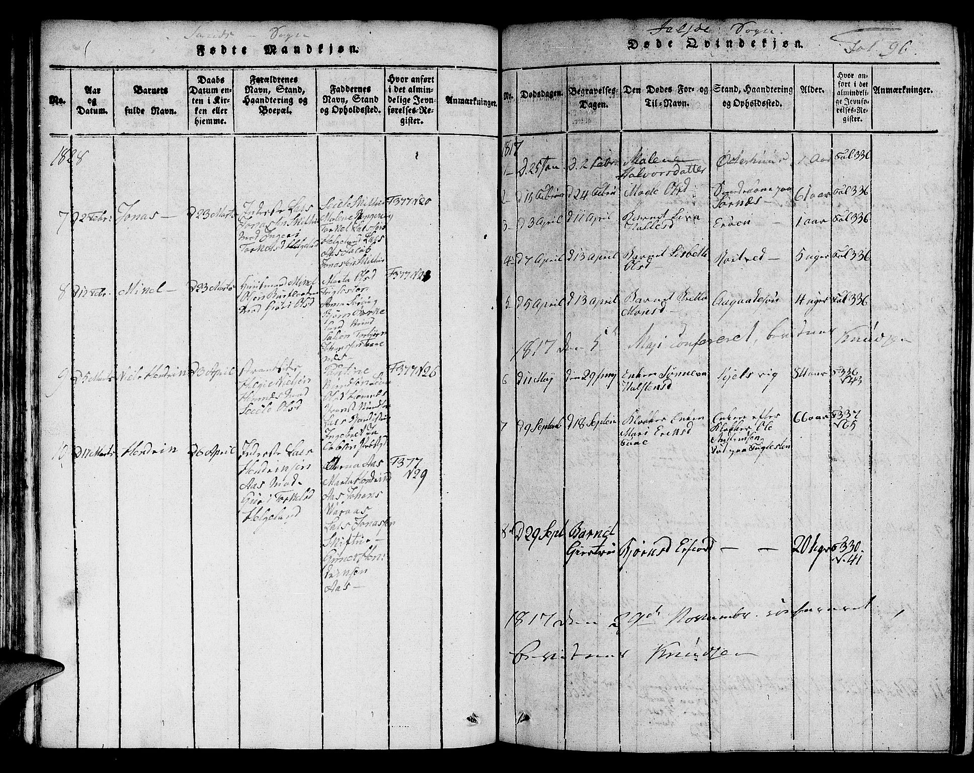 Jelsa sokneprestkontor, SAST/A-101842/01/V: Parish register (copy) no. B 1 /1, 1816-1828, p. 96
