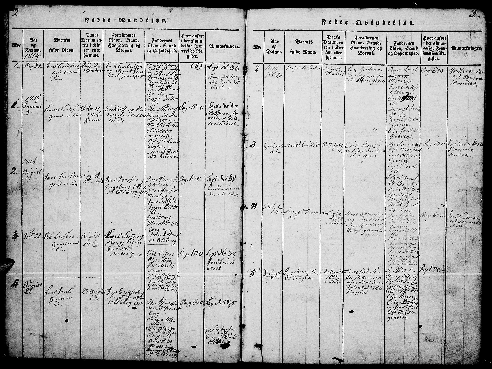 Tynset prestekontor, SAH/PREST-058/H/Ha/Hab/L0004: Parish register (copy) no. 4, 1814-1879, p. 2-3