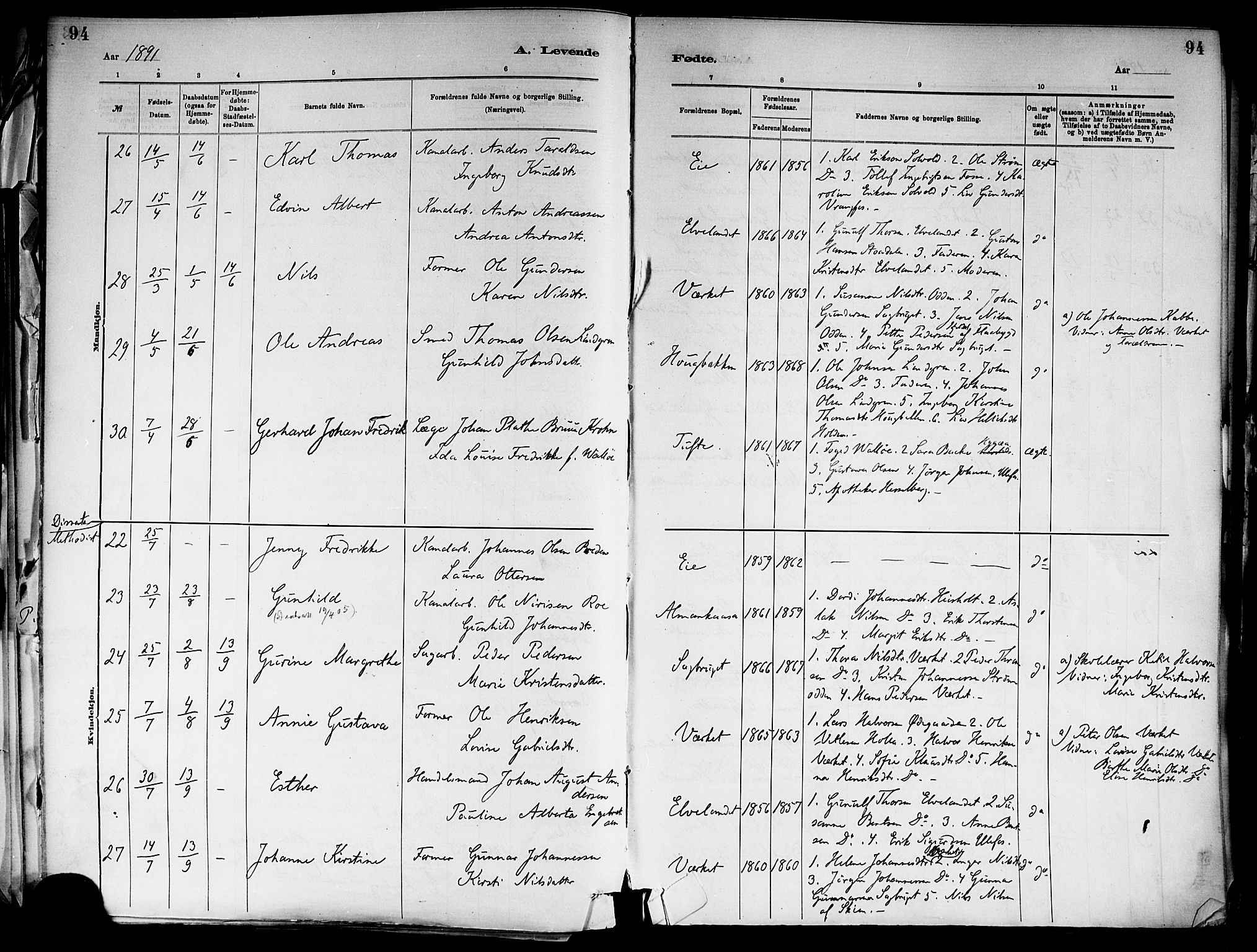 Holla kirkebøker, SAKO/A-272/F/Fa/L0008: Parish register (official) no. 8, 1882-1897, p. 94