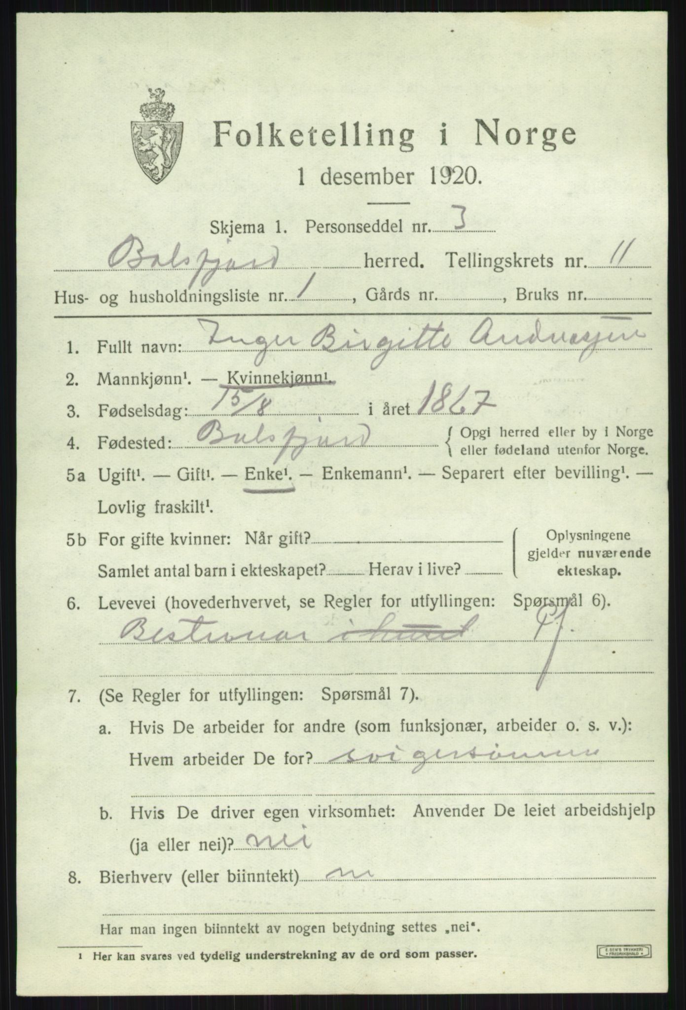 SATØ, 1920 census for Balsfjord, 1920, p. 5896