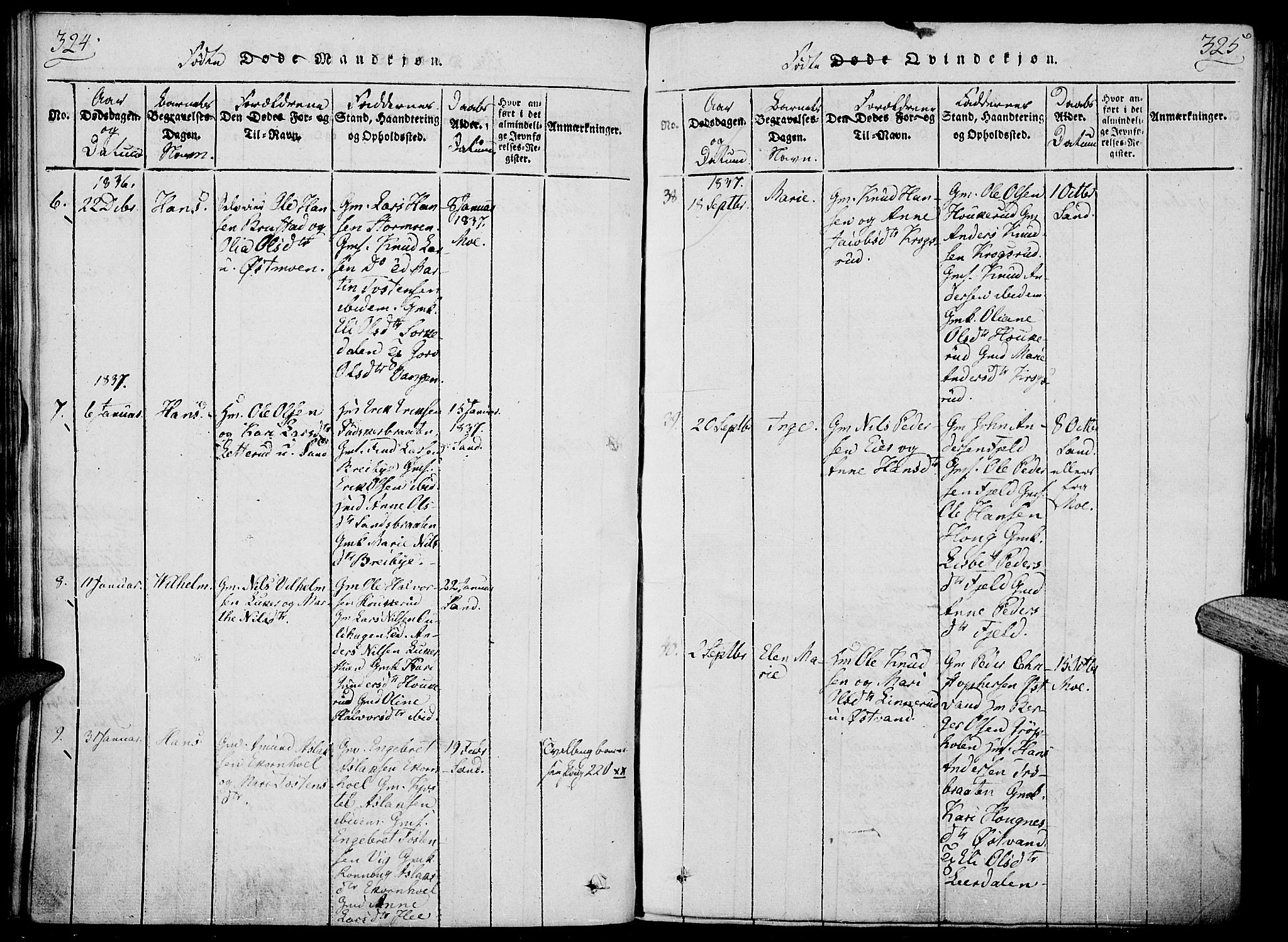 Nord-Odal prestekontor, AV/SAH-PREST-032/H/Ha/Haa/L0001: Parish register (official) no. 1, 1819-1838, p. 324-325