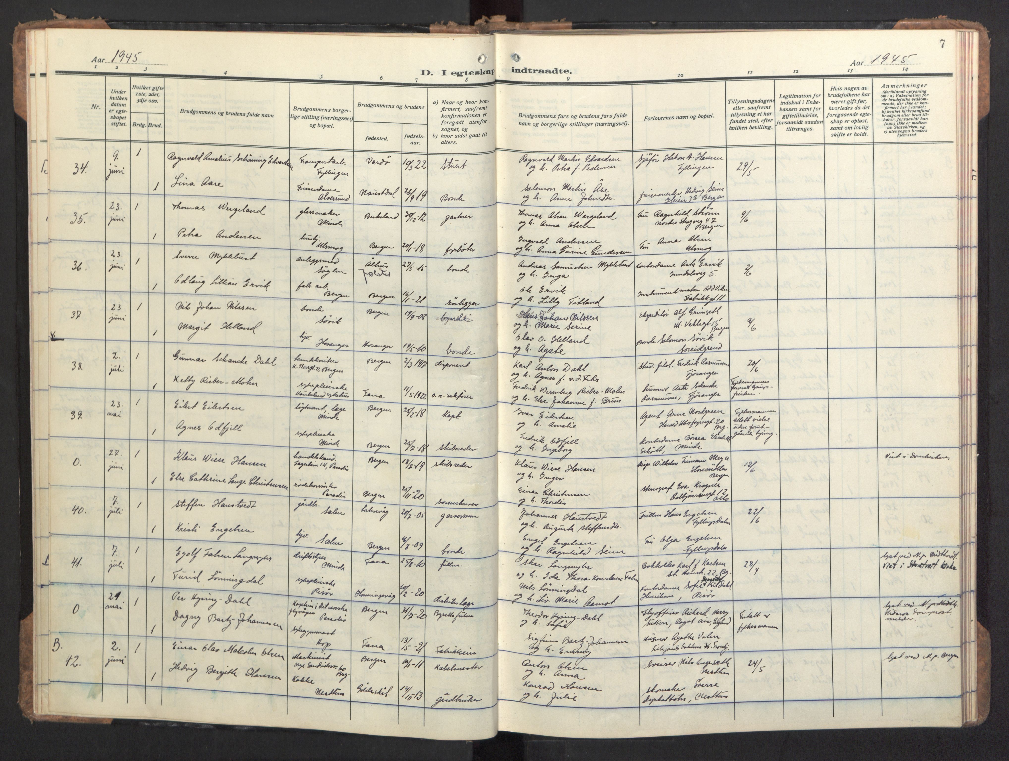 Birkeland Sokneprestembete, AV/SAB-A-74601/H/Haa/Haac/L0001: Parish register (official) no. C 1, 1944-1954, p. 7