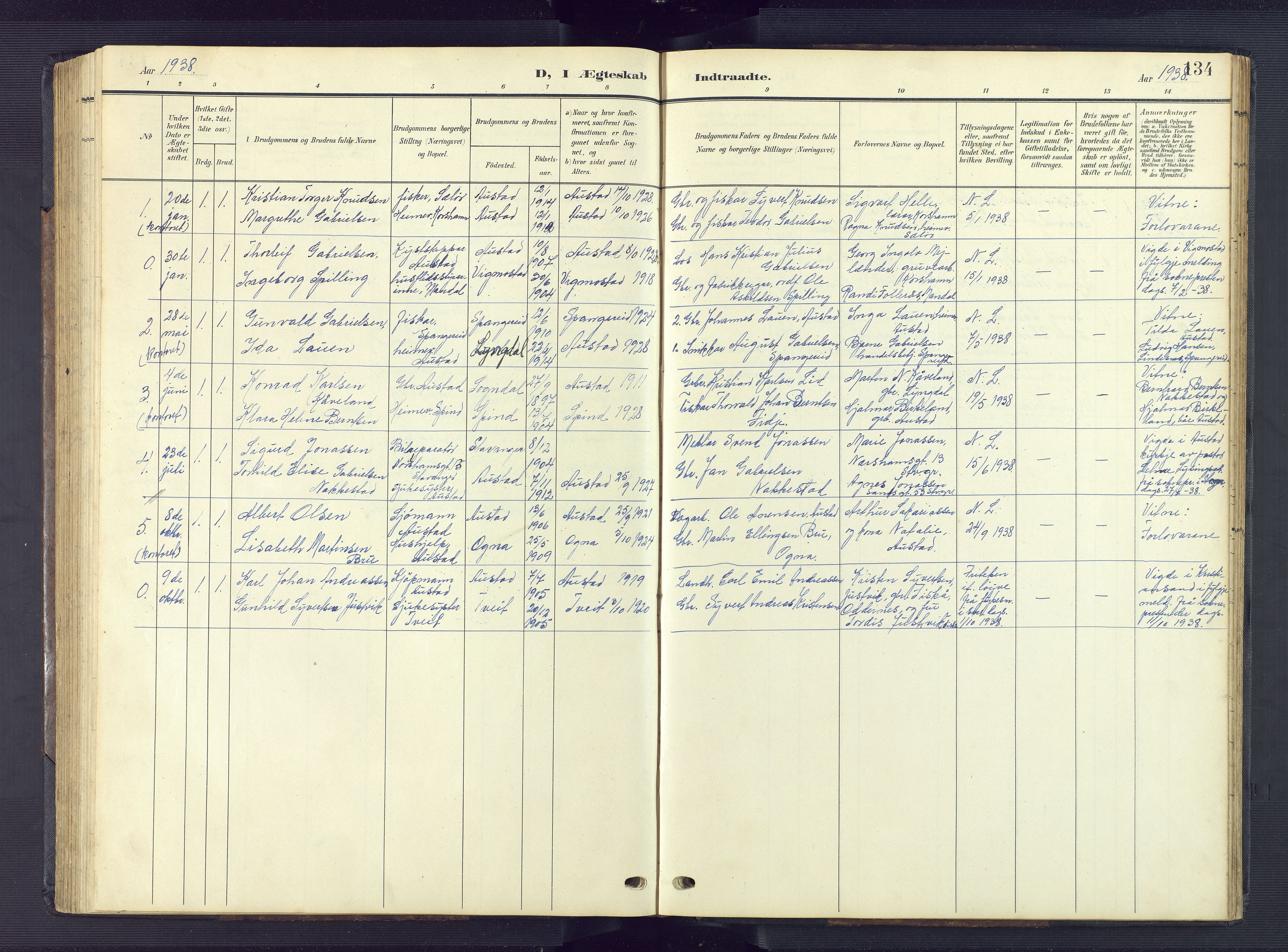 Lyngdal sokneprestkontor, AV/SAK-1111-0029/F/Fb/Fba/L0004: Parish register (copy) no. B 4, 1904-1950, p. 134