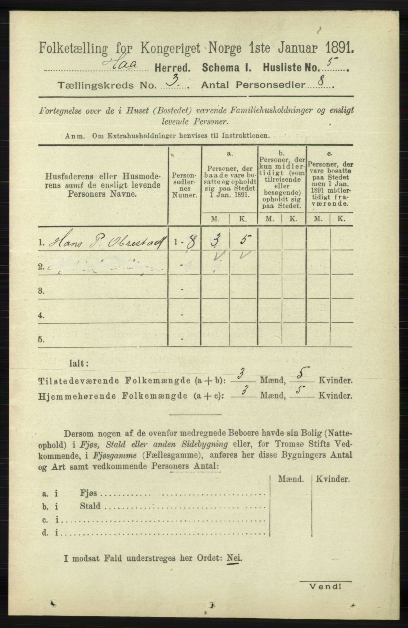 RA, 1891 census for 1119 Hå, 1891, p. 658