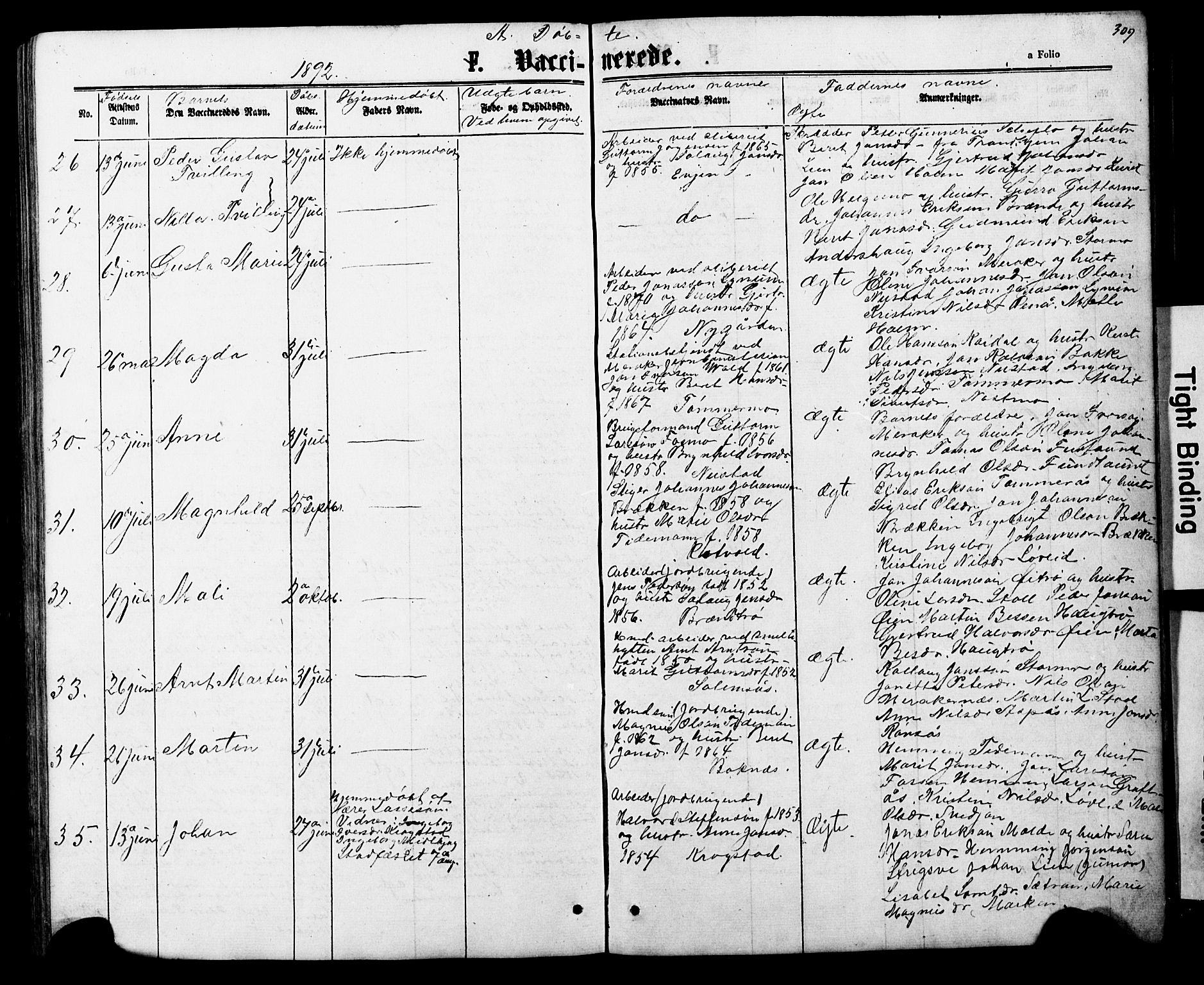 Ministerialprotokoller, klokkerbøker og fødselsregistre - Nord-Trøndelag, AV/SAT-A-1458/706/L0049: Parish register (copy) no. 706C01, 1864-1895, p. 309