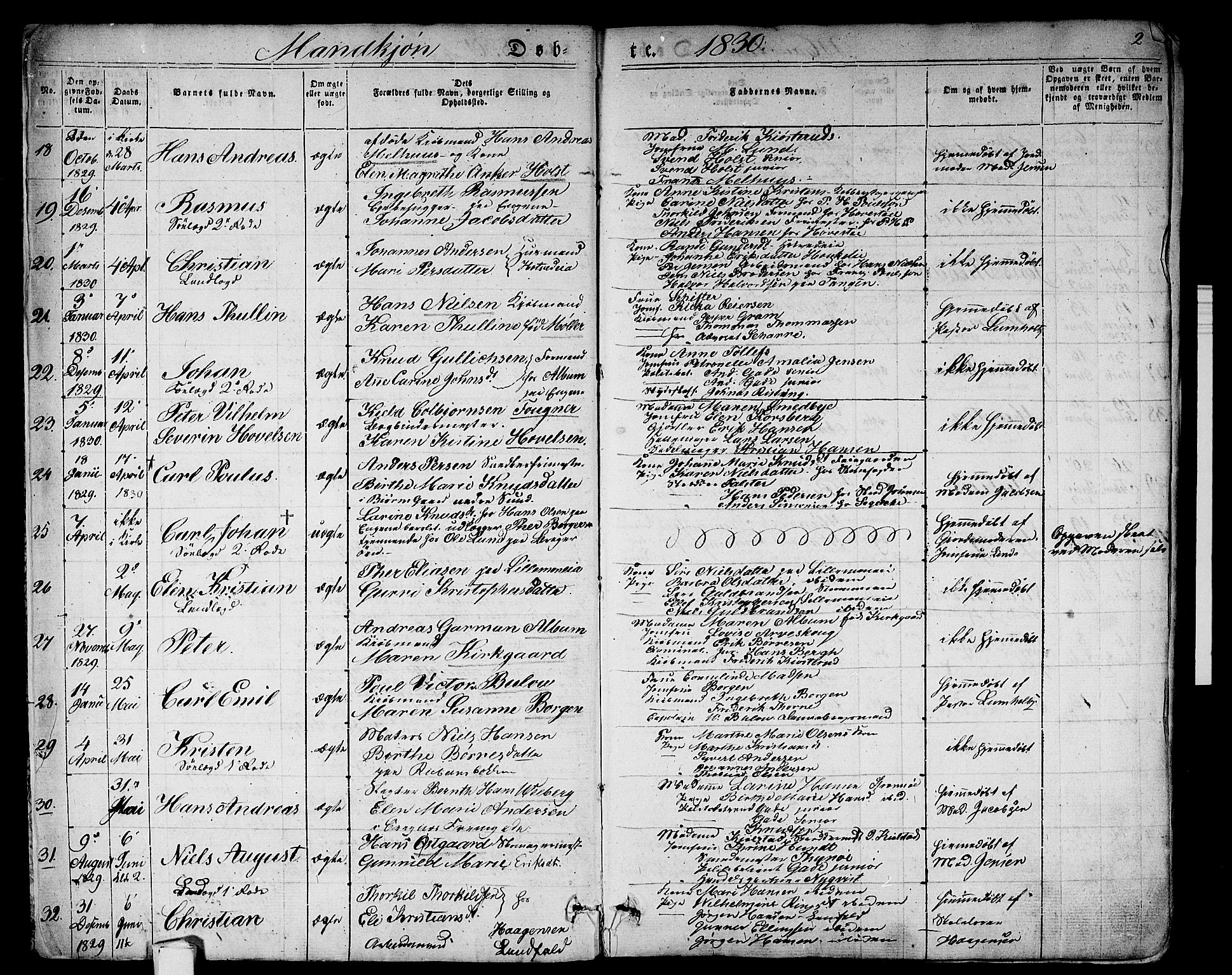 Bragernes kirkebøker, AV/SAKO-A-6/F/Fb/L0001: Parish register (official) no. II 1, 1830-1847, p. 2