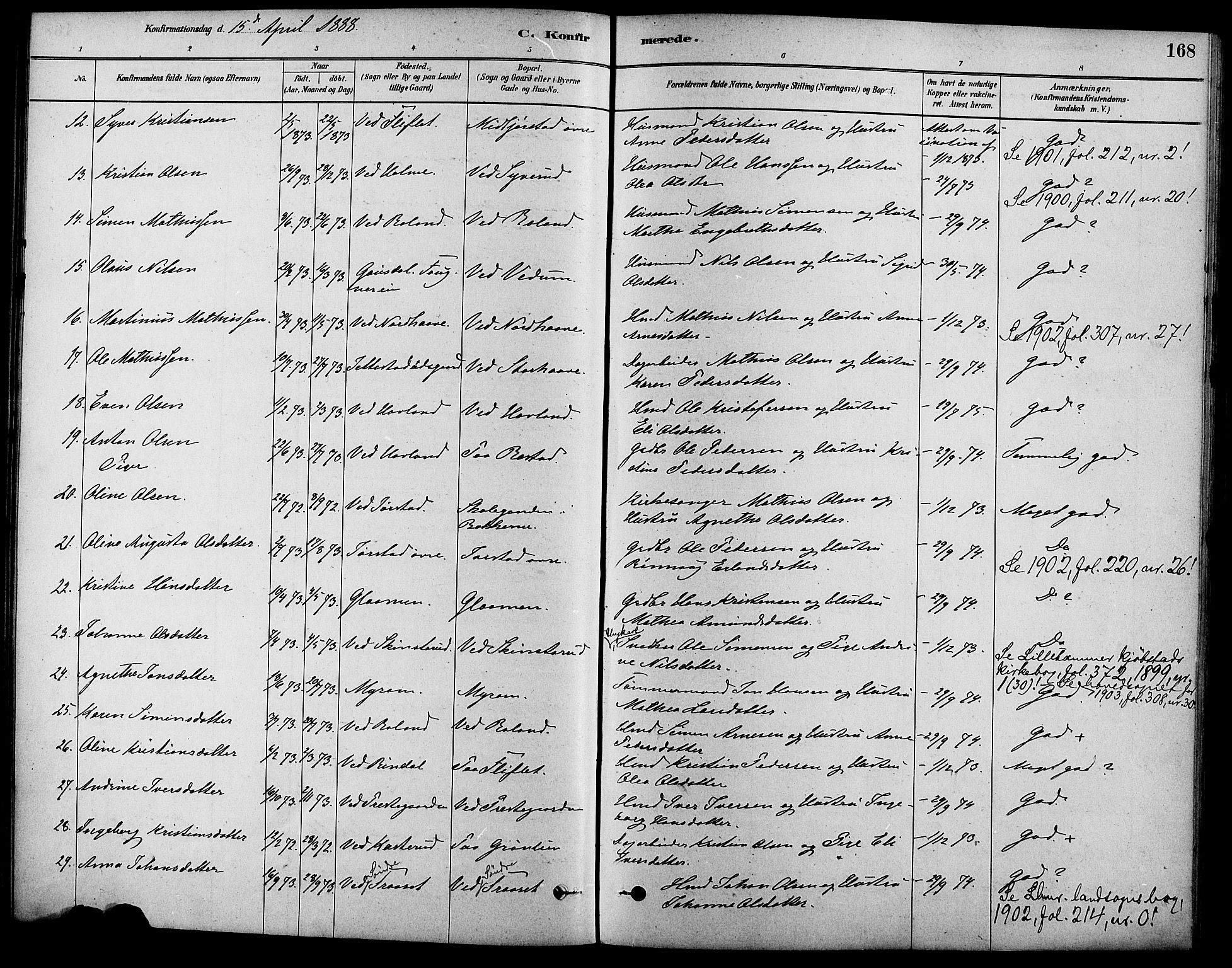 Fåberg prestekontor, SAH/PREST-086/H/Ha/Haa/L0008: Parish register (official) no. 8, 1879-1898, p. 168