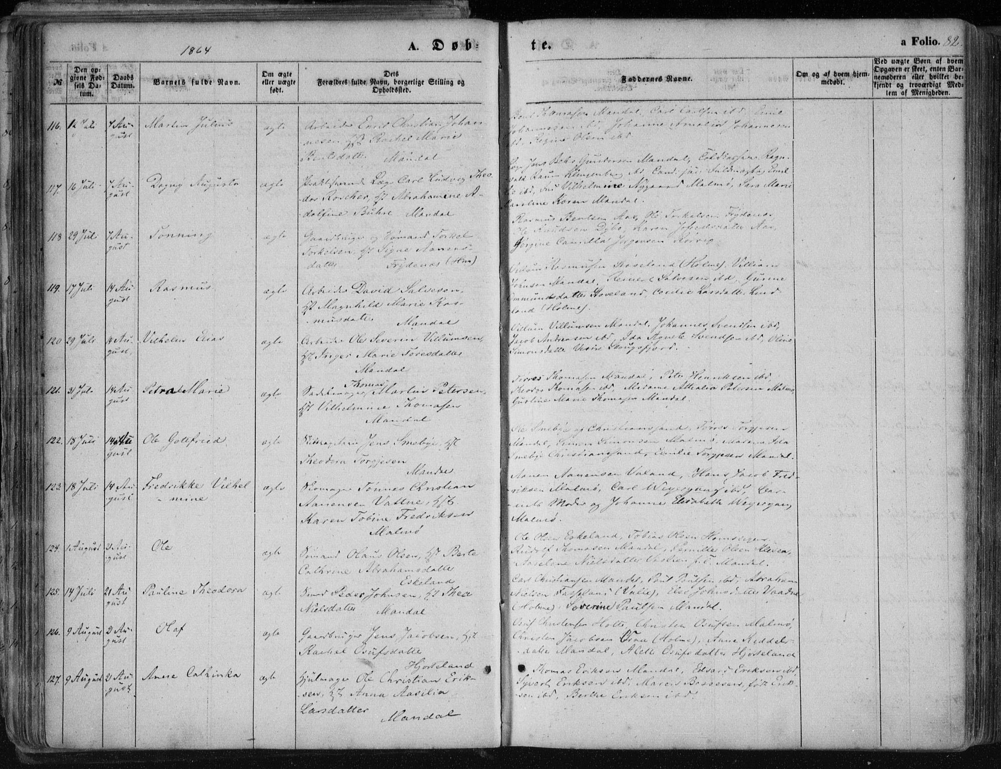 Mandal sokneprestkontor, AV/SAK-1111-0030/F/Fa/Faa/L0014: Parish register (official) no. A 14, 1859-1872, p. 82