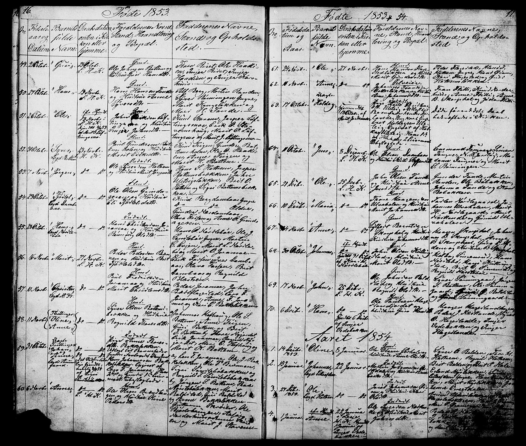 Lesja prestekontor, SAH/PREST-068/H/Ha/Hab/L0005: Parish register (copy) no. 5, 1850-1894, p. 16-17