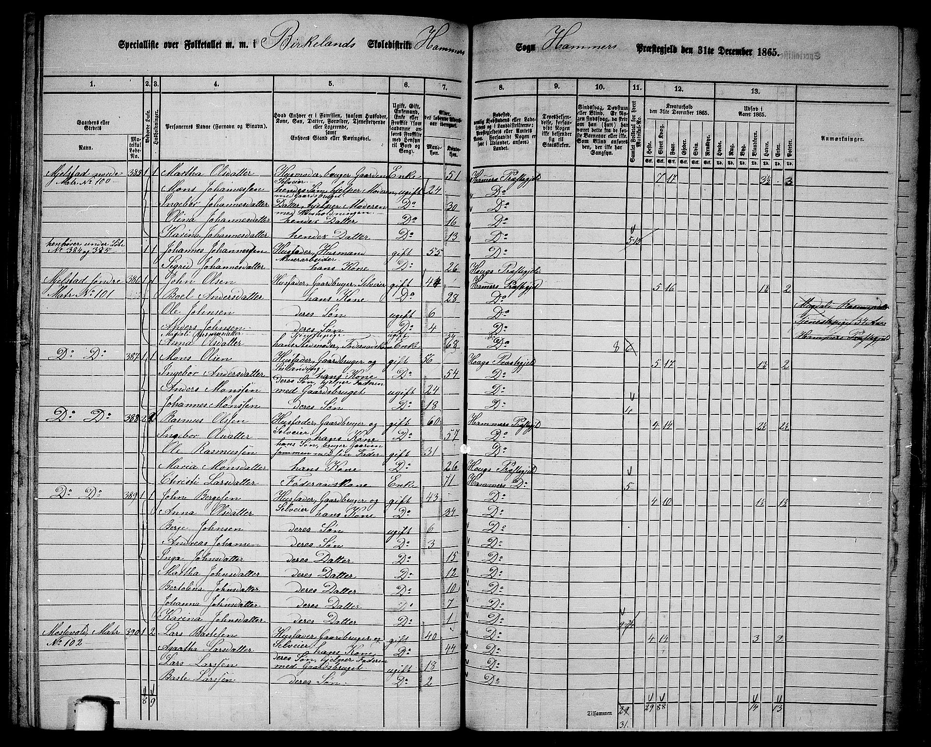 RA, 1865 census for Hamre, 1865, p. 140