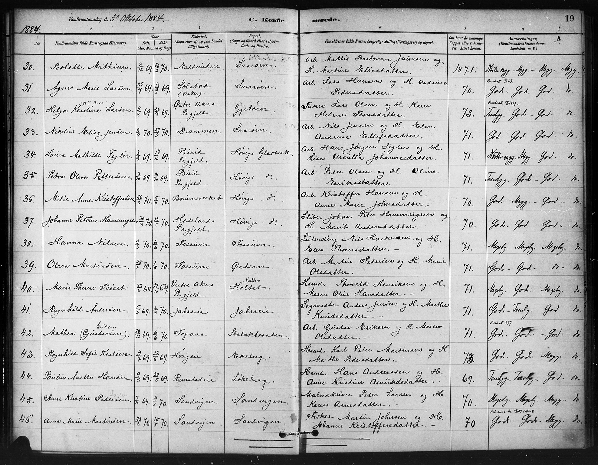 Asker prestekontor Kirkebøker, AV/SAO-A-10256a/F/Fc/L0002: Parish register (official) no. III 2, 1879-1904, p. 19