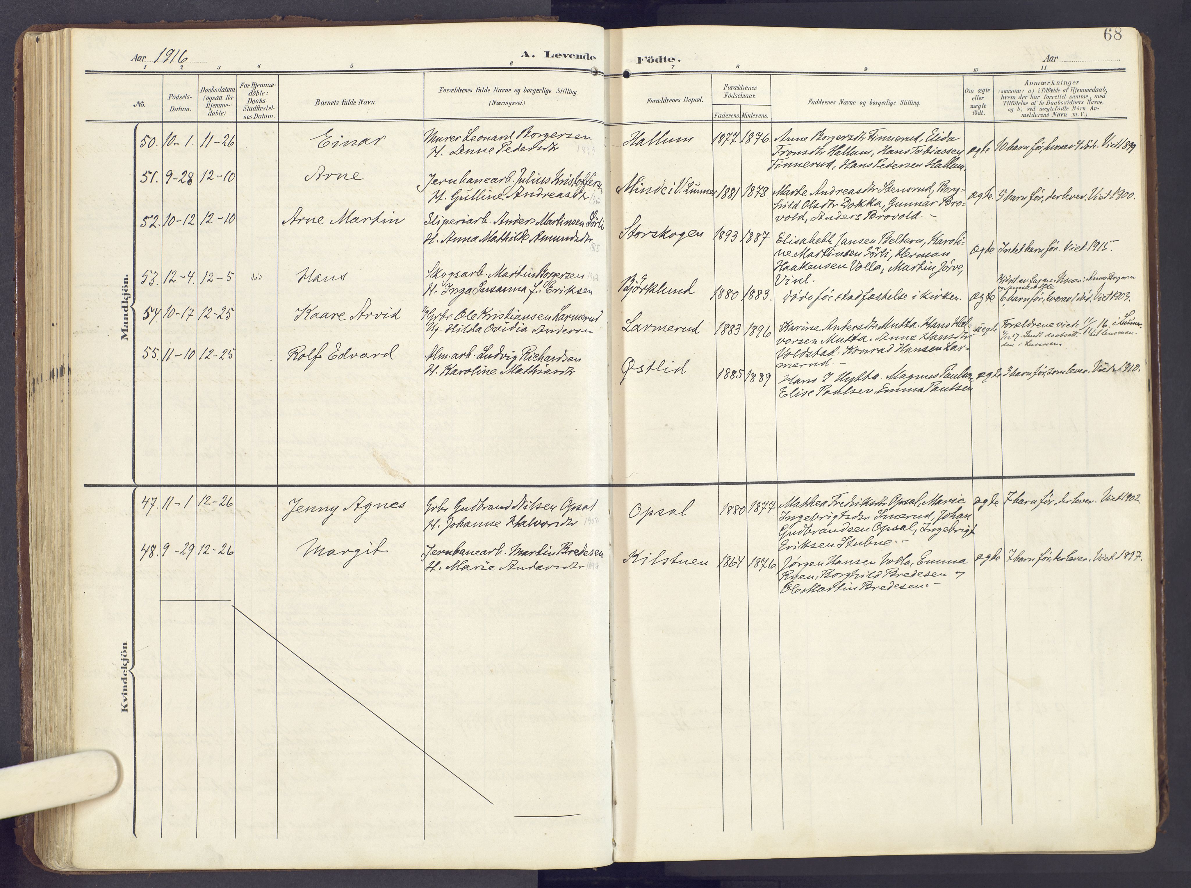 Lunner prestekontor, SAH/PREST-118/H/Ha/Haa/L0001: Parish register (official) no. 1, 1907-1922, p. 68