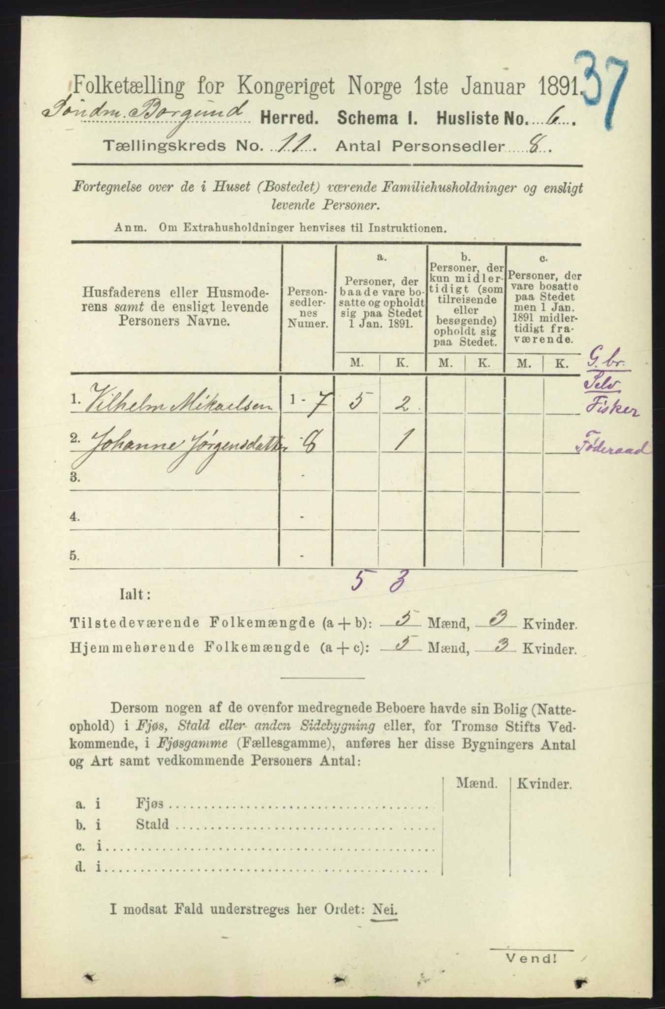 RA, 1891 census for 1531 Borgund, 1891, p. 2694