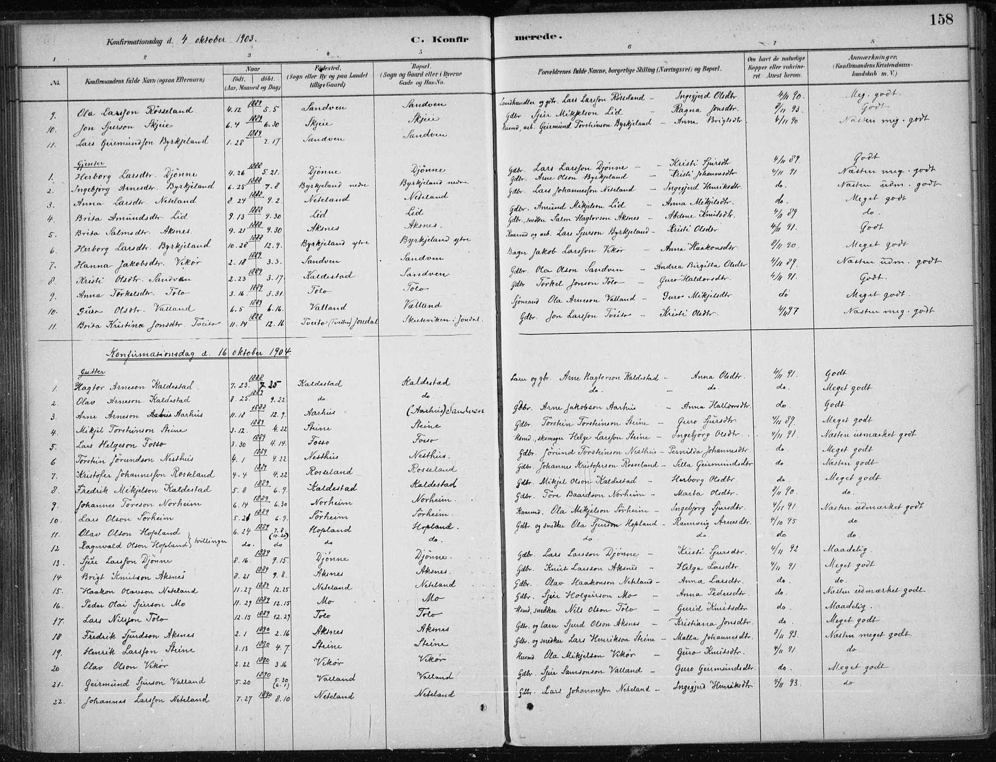 Kvam sokneprestembete, SAB/A-76201/H/Haa: Parish register (official) no. B  1, 1880-1908, p. 158