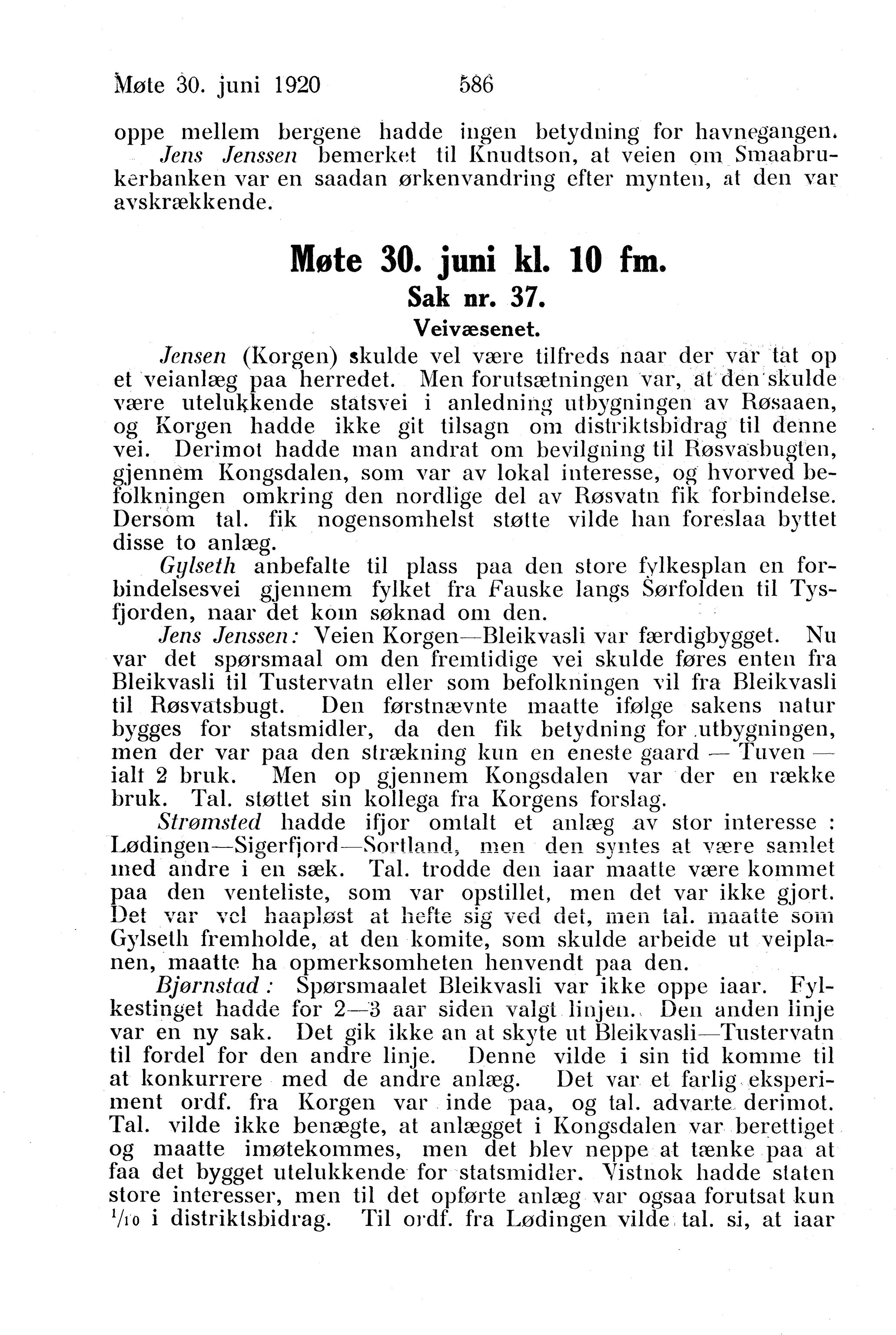 Nordland Fylkeskommune. Fylkestinget, AIN/NFK-17/176/A/Ac/L0043: Fylkestingsforhandlinger 1920, 1920, p. 586