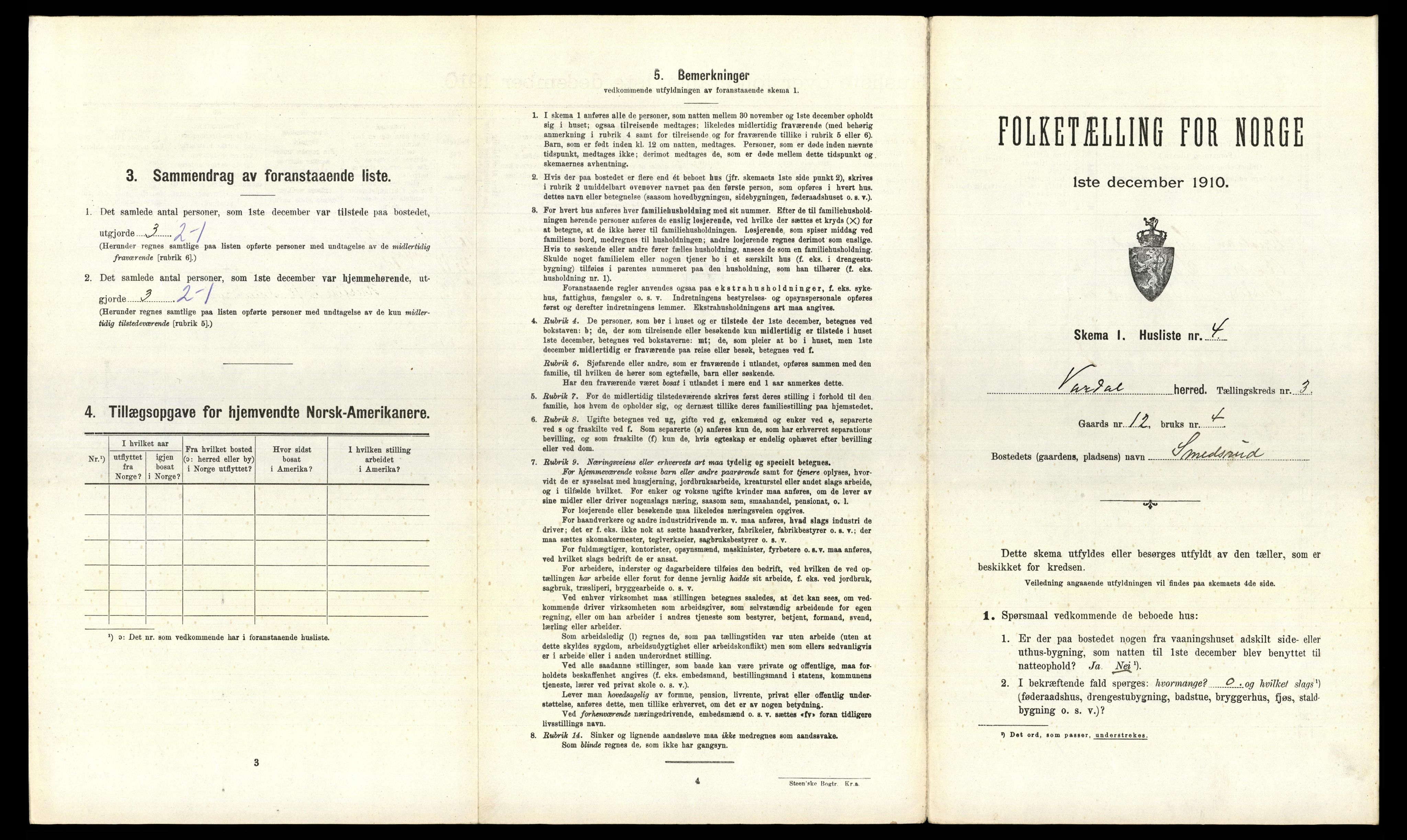 RA, 1910 census for Vardal, 1910, p. 306