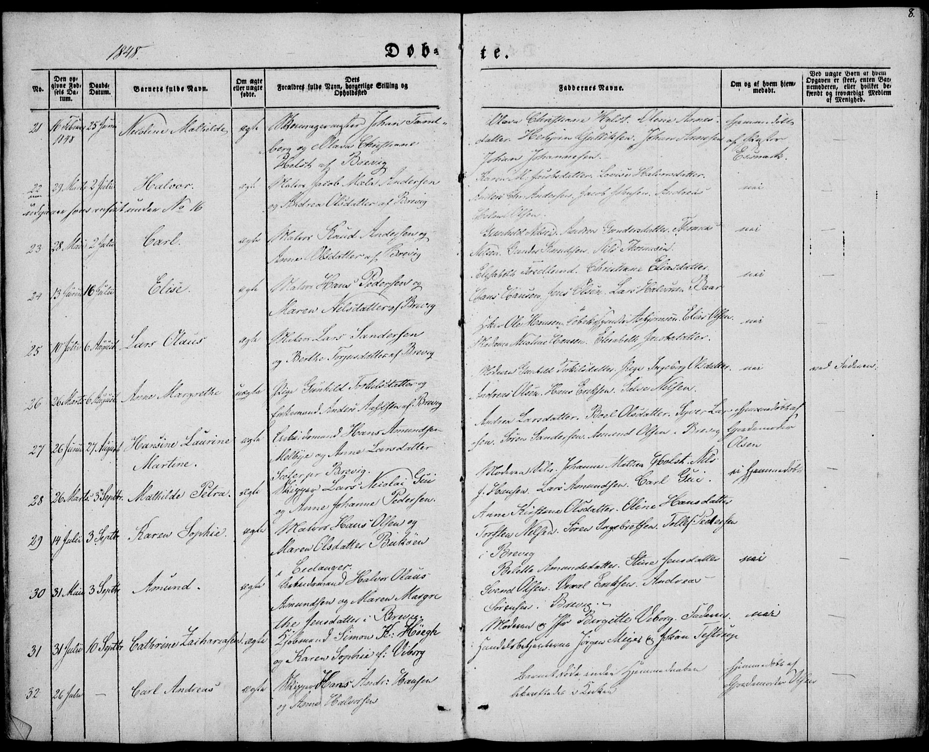 Brevik kirkebøker, AV/SAKO-A-255/F/Fa/L0005: Parish register (official) no. 5, 1847-1865, p. 8