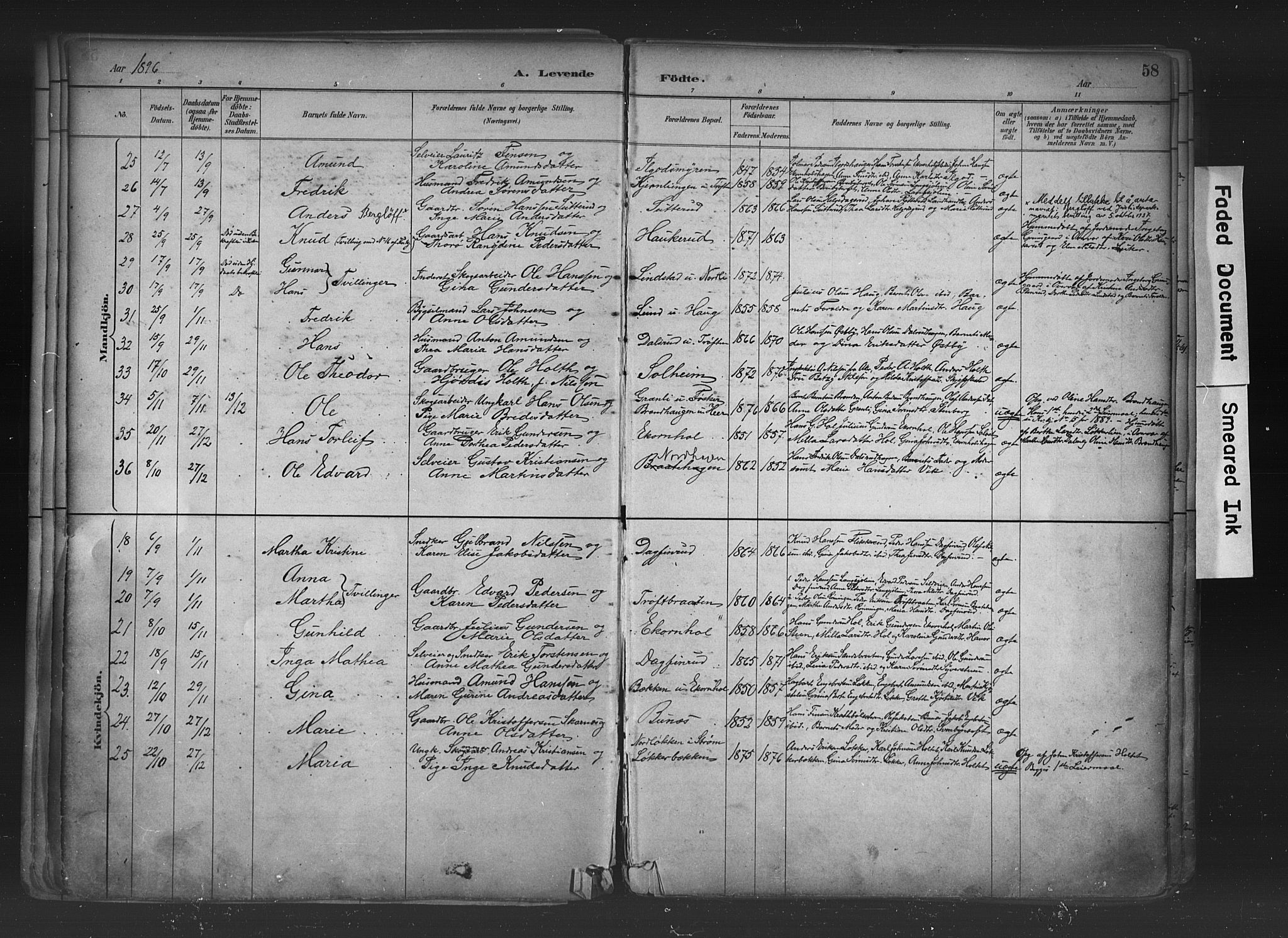 Nord-Odal prestekontor, AV/SAH-PREST-032/H/Ha/Haa/L0006: Parish register (official) no. 6, 1886-1901, p. 58