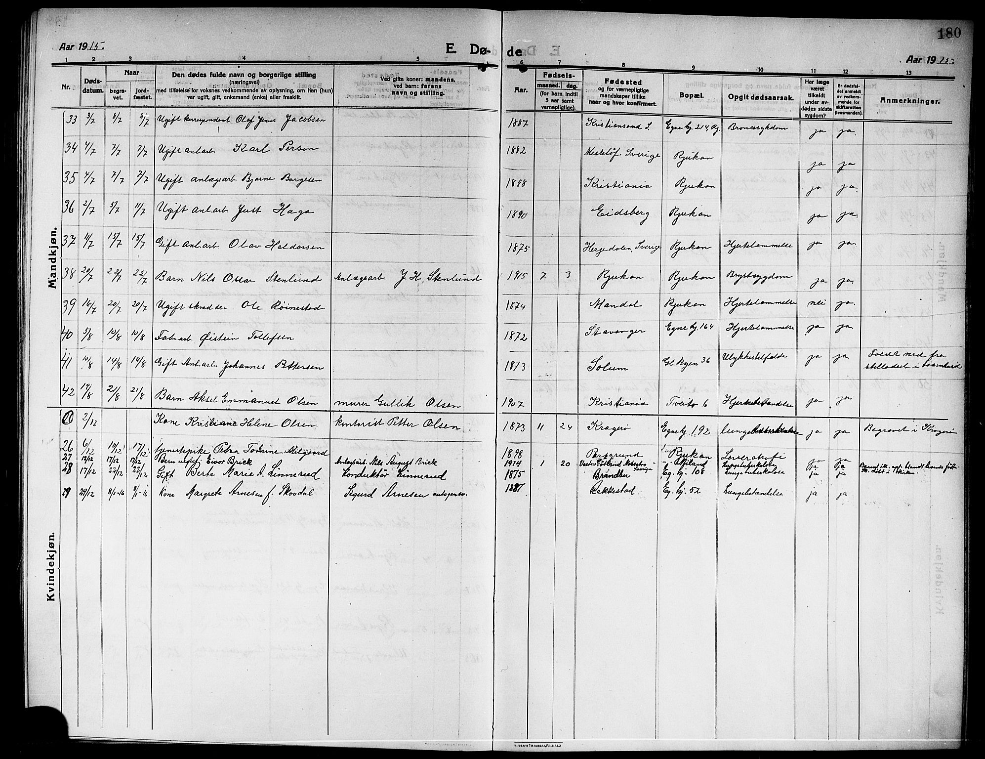 Rjukan kirkebøker, AV/SAKO-A-294/G/Ga/L0002: Parish register (copy) no. 2, 1913-1920, p. 180