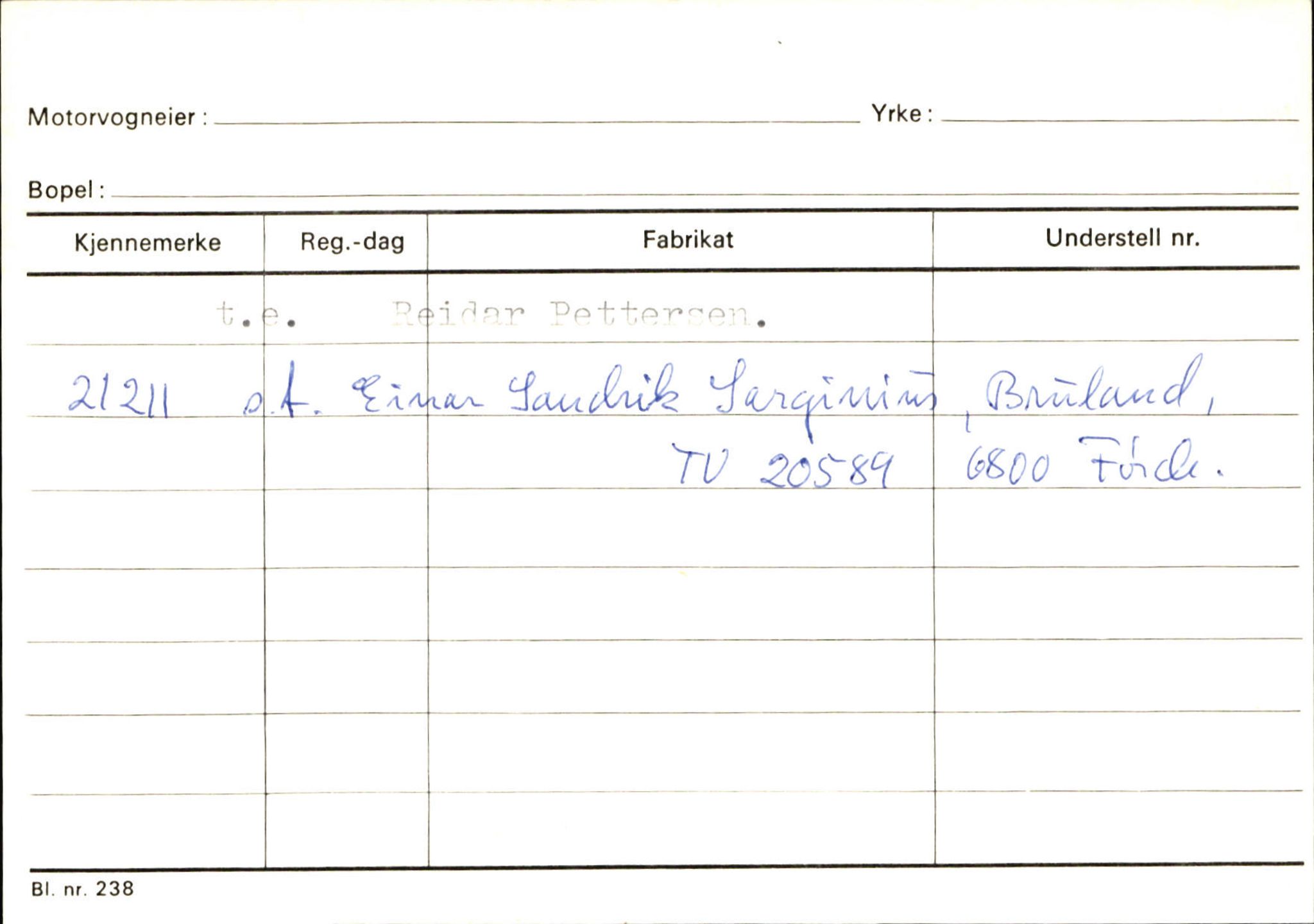 Statens vegvesen, Sogn og Fjordane vegkontor, SAB/A-5301/4/F/L0130: Eigarregister Eid T-Å. Høyanger A-O, 1945-1975, p. 1054