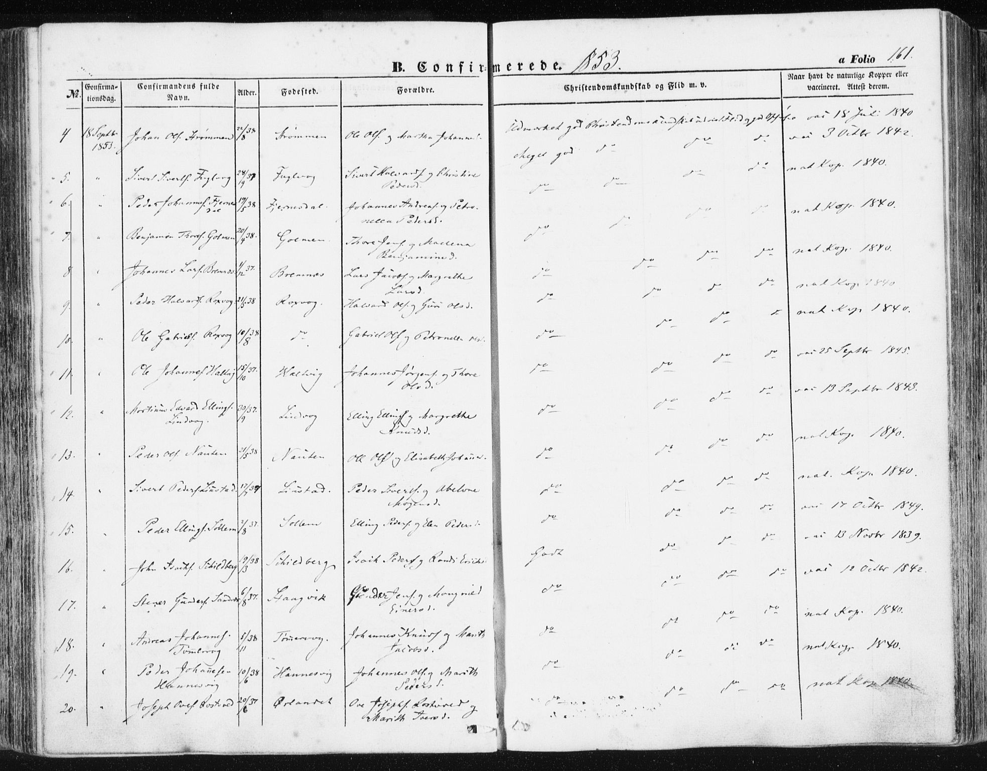 Ministerialprotokoller, klokkerbøker og fødselsregistre - Møre og Romsdal, AV/SAT-A-1454/581/L0937: Parish register (official) no. 581A05, 1853-1872, p. 161