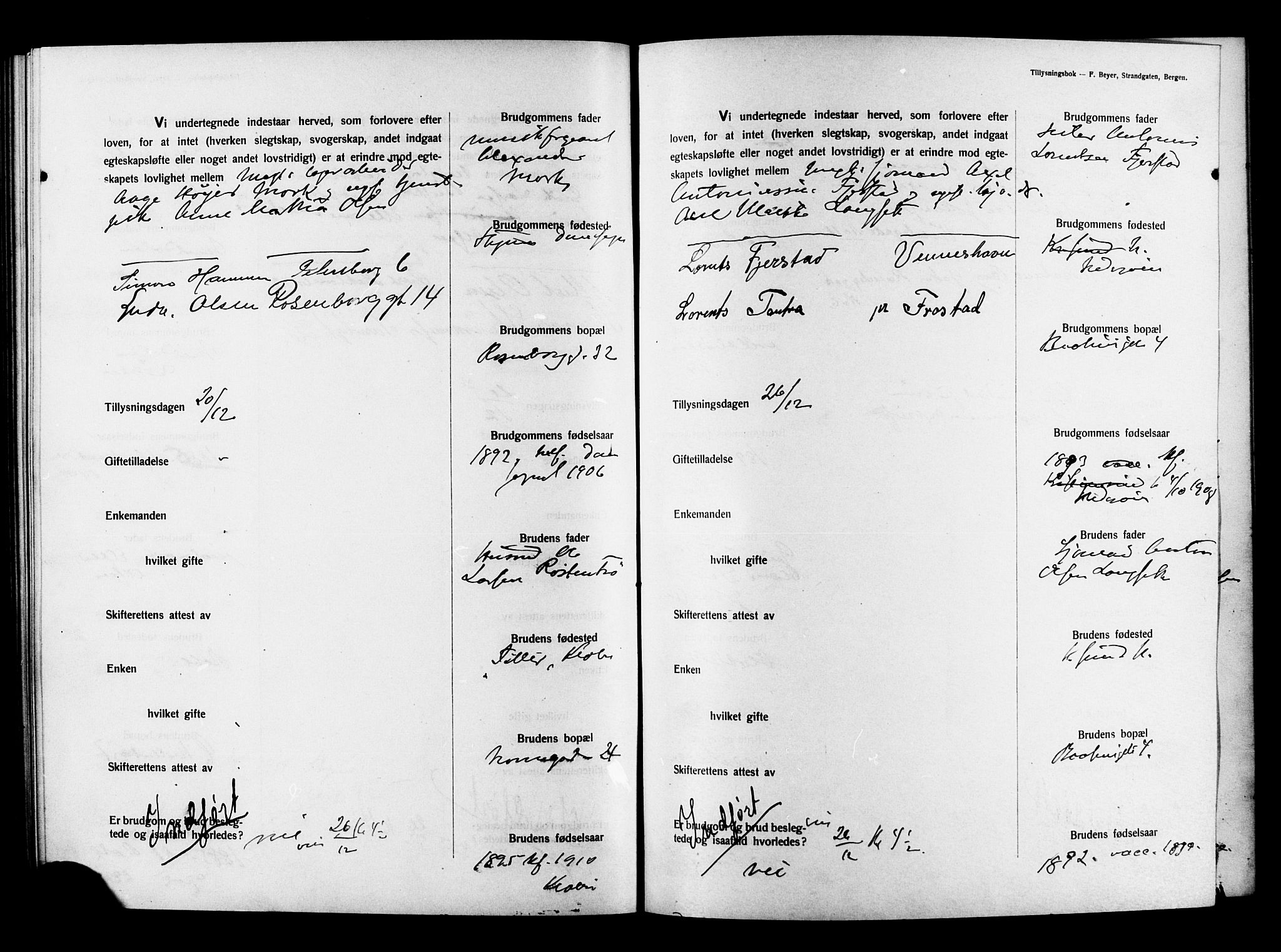 Ministerialprotokoller, klokkerbøker og fødselsregistre - Sør-Trøndelag, SAT/A-1456/604/L0194: Banns register no. 604A15, 1912-1916