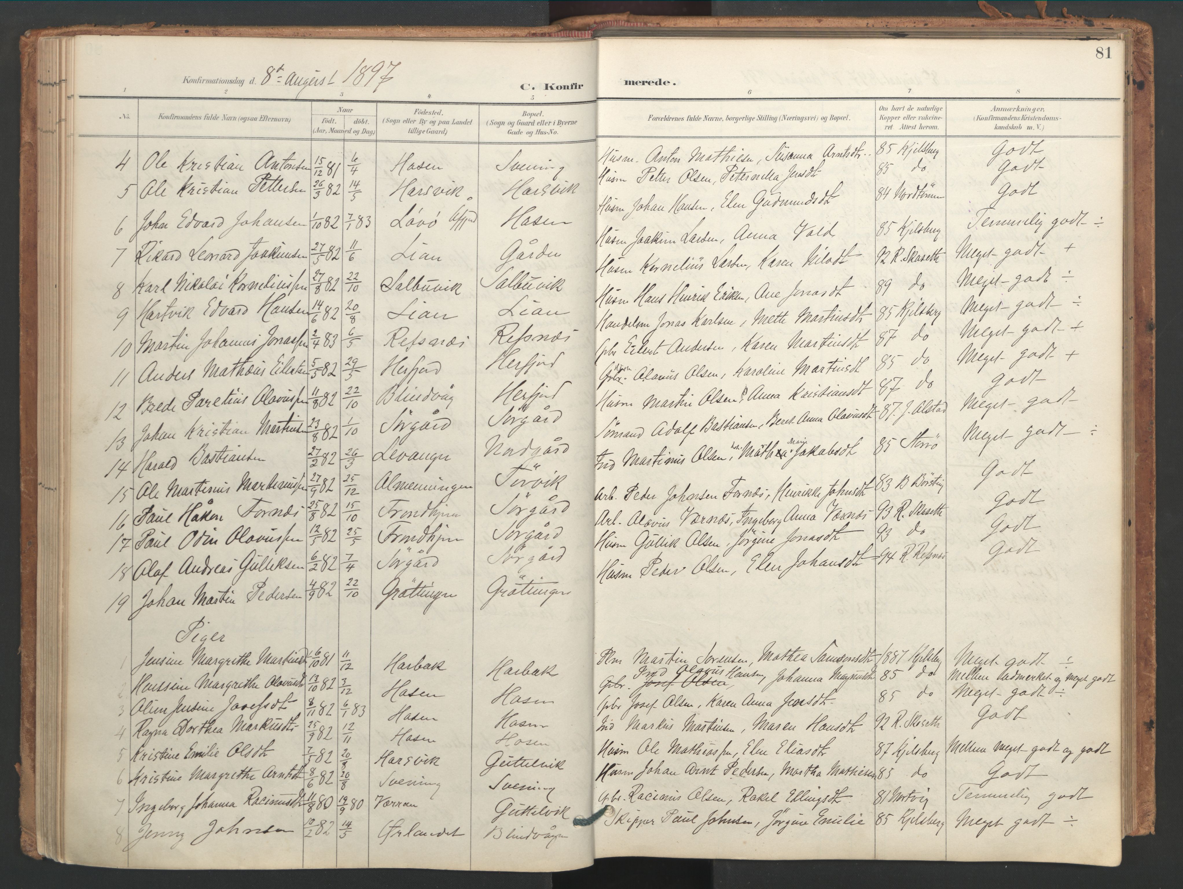 Ministerialprotokoller, klokkerbøker og fødselsregistre - Sør-Trøndelag, AV/SAT-A-1456/656/L0693: Parish register (official) no. 656A02, 1894-1913, p. 81