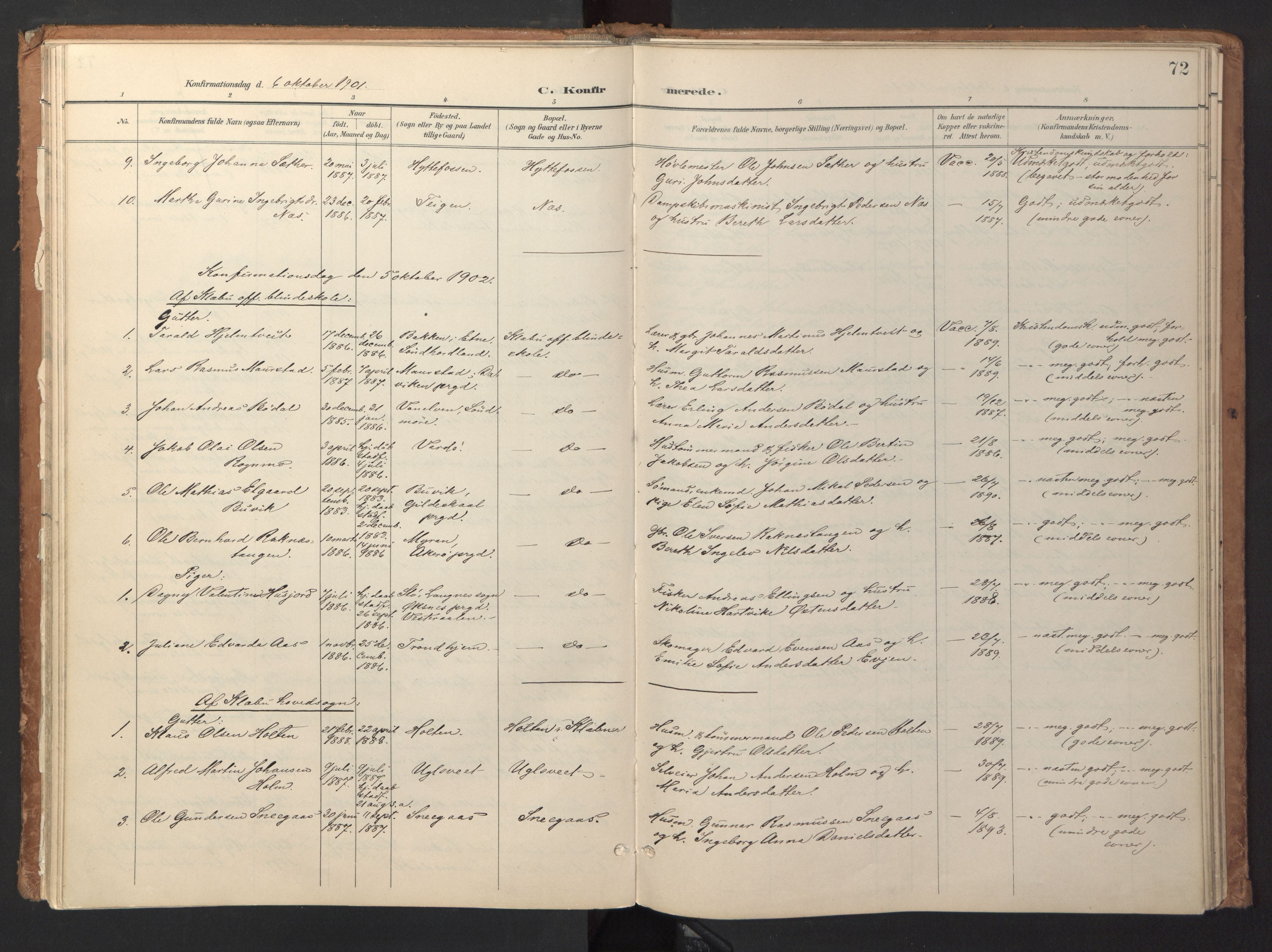 Ministerialprotokoller, klokkerbøker og fødselsregistre - Sør-Trøndelag, AV/SAT-A-1456/618/L0448: Parish register (official) no. 618A11, 1898-1916, p. 72