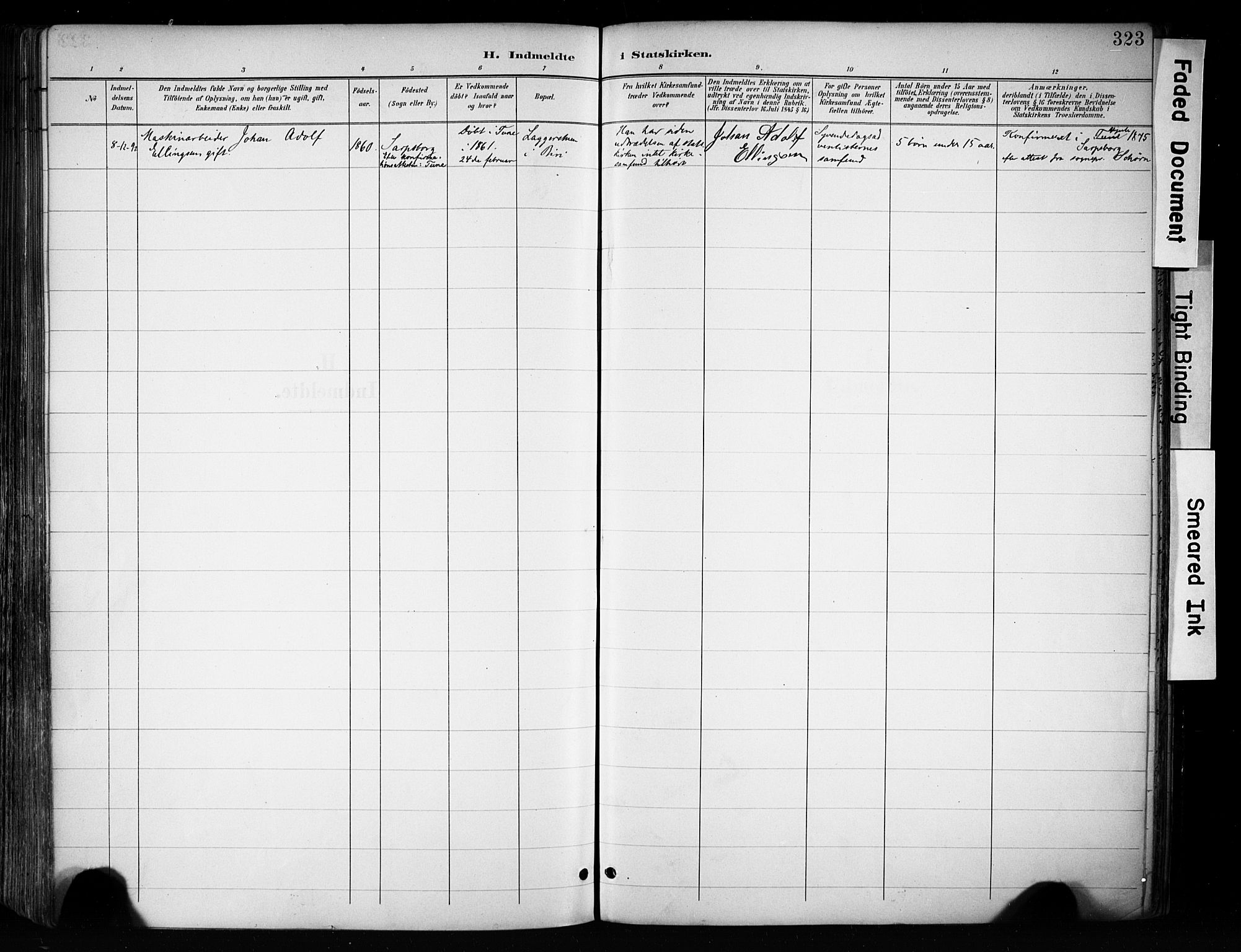 Biri prestekontor, SAH/PREST-096/H/Ha/Haa/L0009: Parish register (official) no. 9, 1887-1900, p. 323