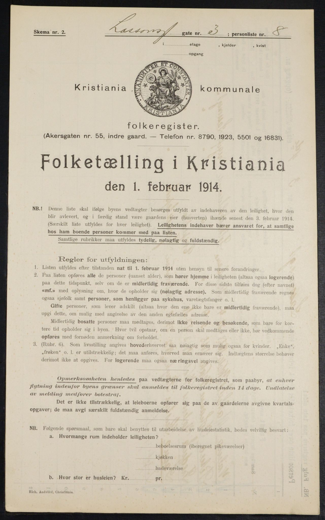 OBA, Municipal Census 1914 for Kristiania, 1914, p. 57145