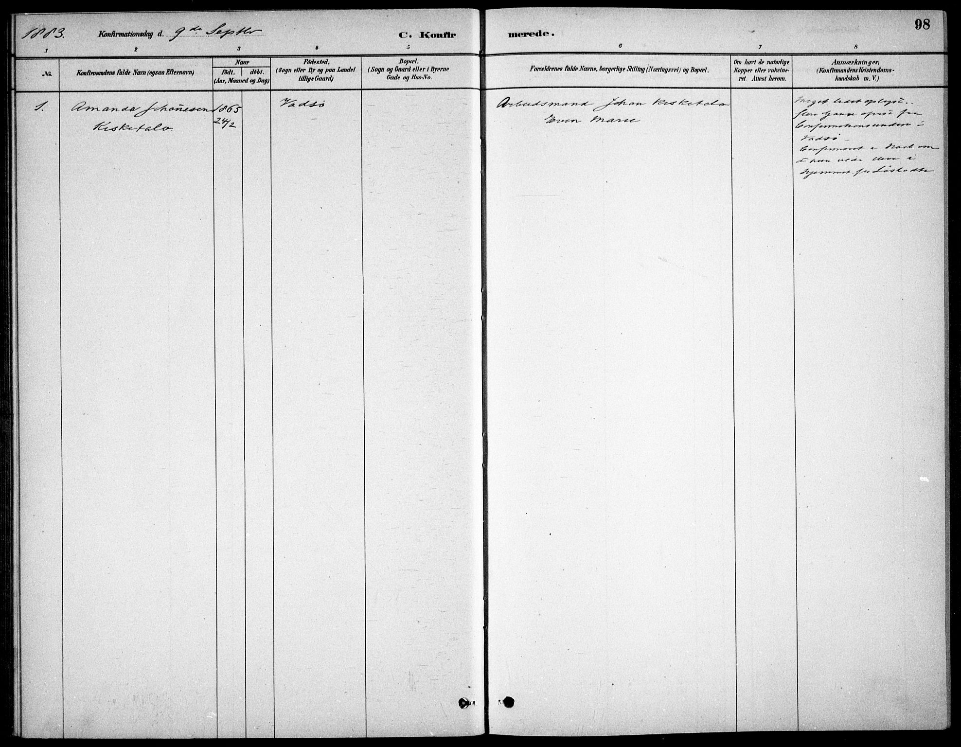 Kristiania tukthusprest Kirkebøker, AV/SAO-A-10881/F/Fa/L0005: Parish register (official) no. 5, 1879-1936, p. 98