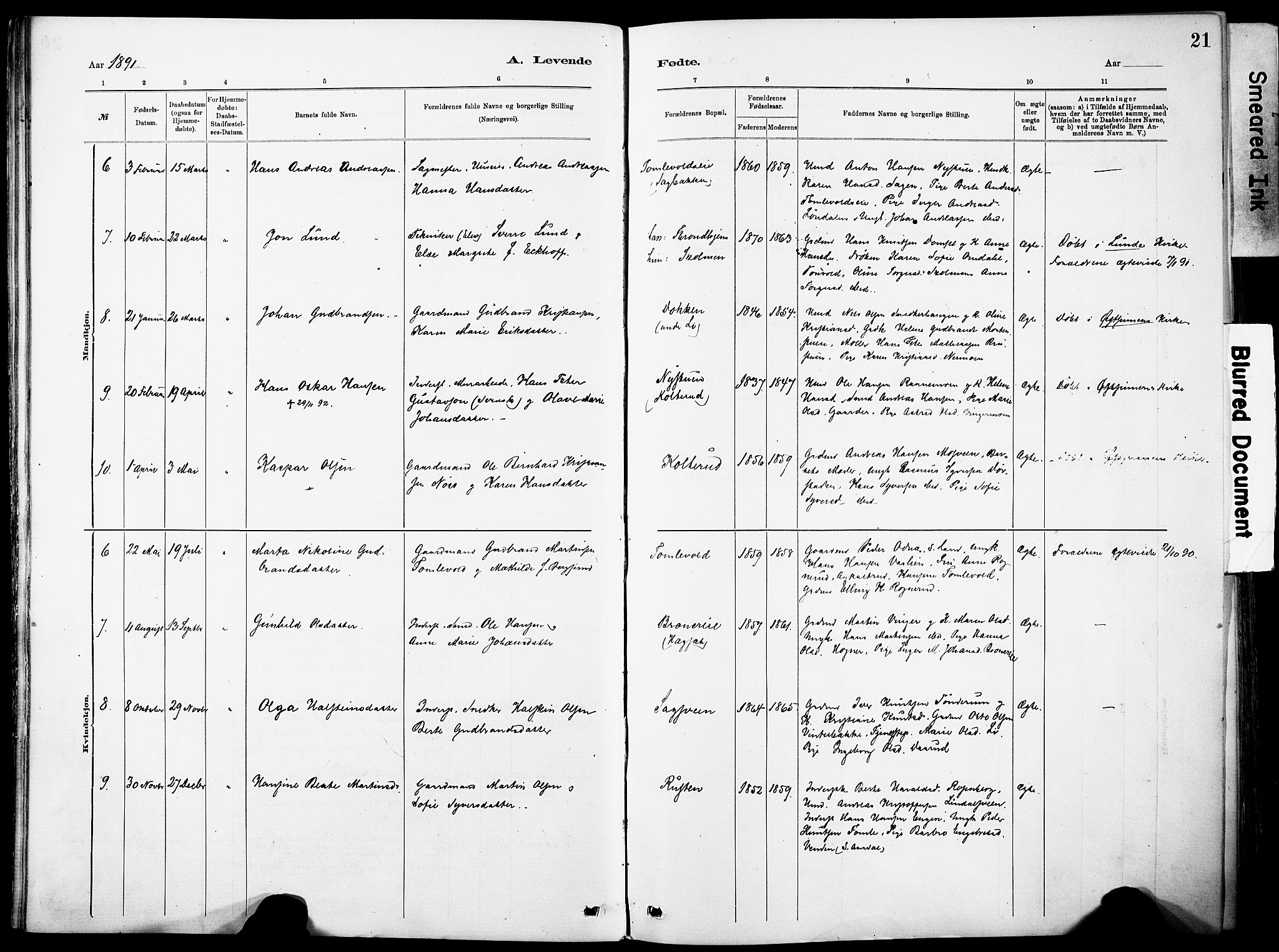 Nordre Land prestekontor, AV/SAH-PREST-124/H/Ha/Haa/L0005: Parish register (official) no. 5, 1882-1903, p. 21