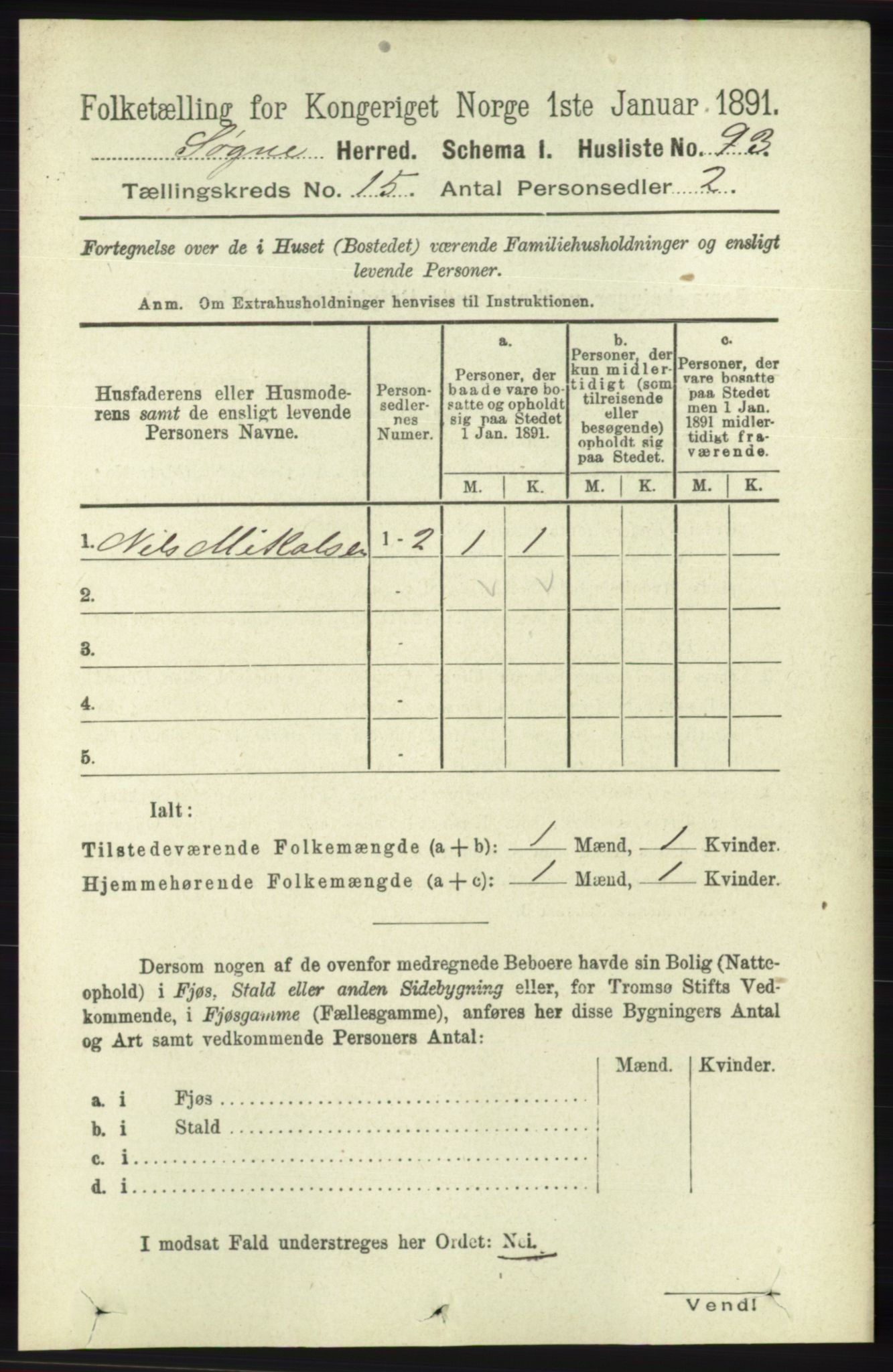 RA, 1891 census for 1018 Søgne, 1891, p. 3890