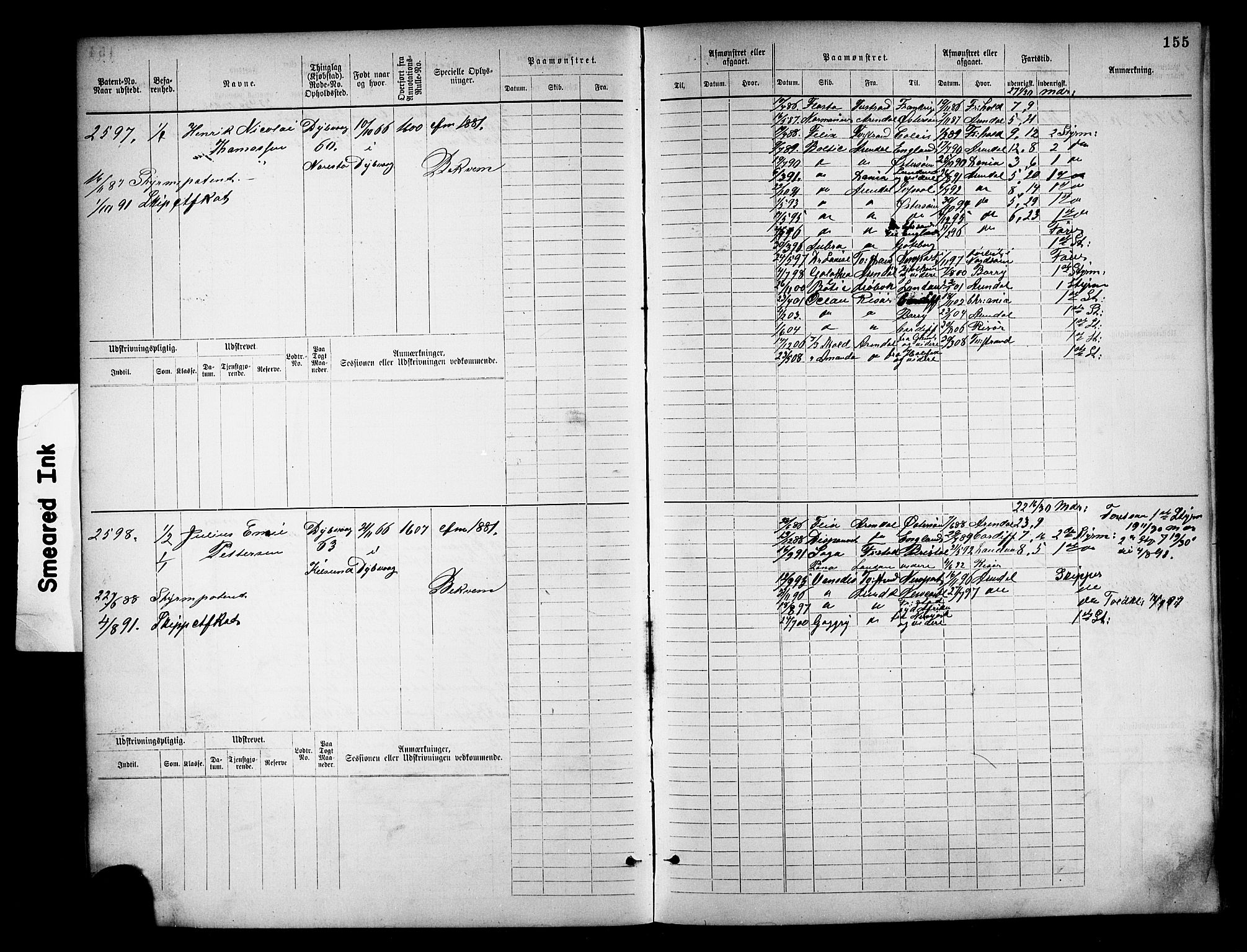 Tvedestrand mønstringskrets, SAK/2031-0011/F/Fb/L0018: Hovedrulle nr 2289-3056, U-34, 1882-1892, p. 163