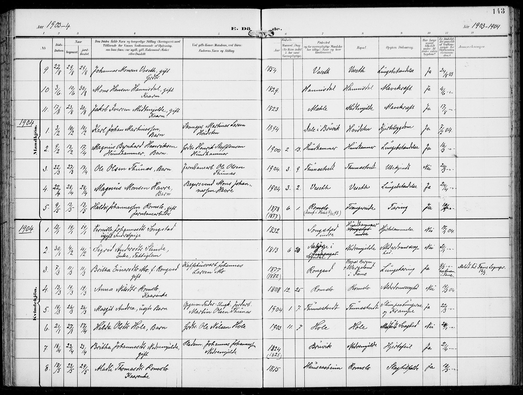 Haus sokneprestembete, SAB/A-75601/H/Haa: Parish register (official) no. B  2, 1899-1912, p. 143