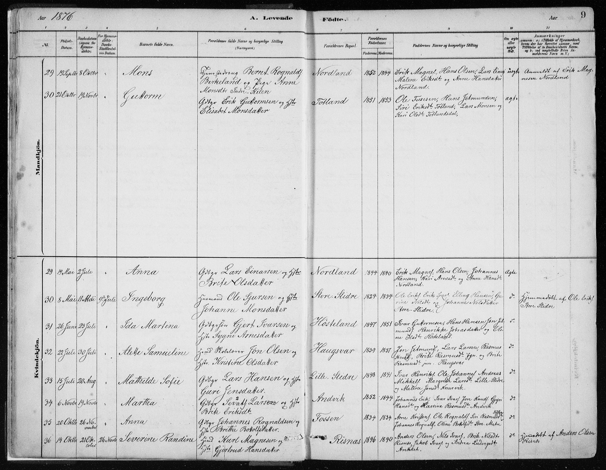 Masfjorden Sokneprestembete, AV/SAB-A-77001: Parish register (official) no. B  1, 1876-1899, p. 9