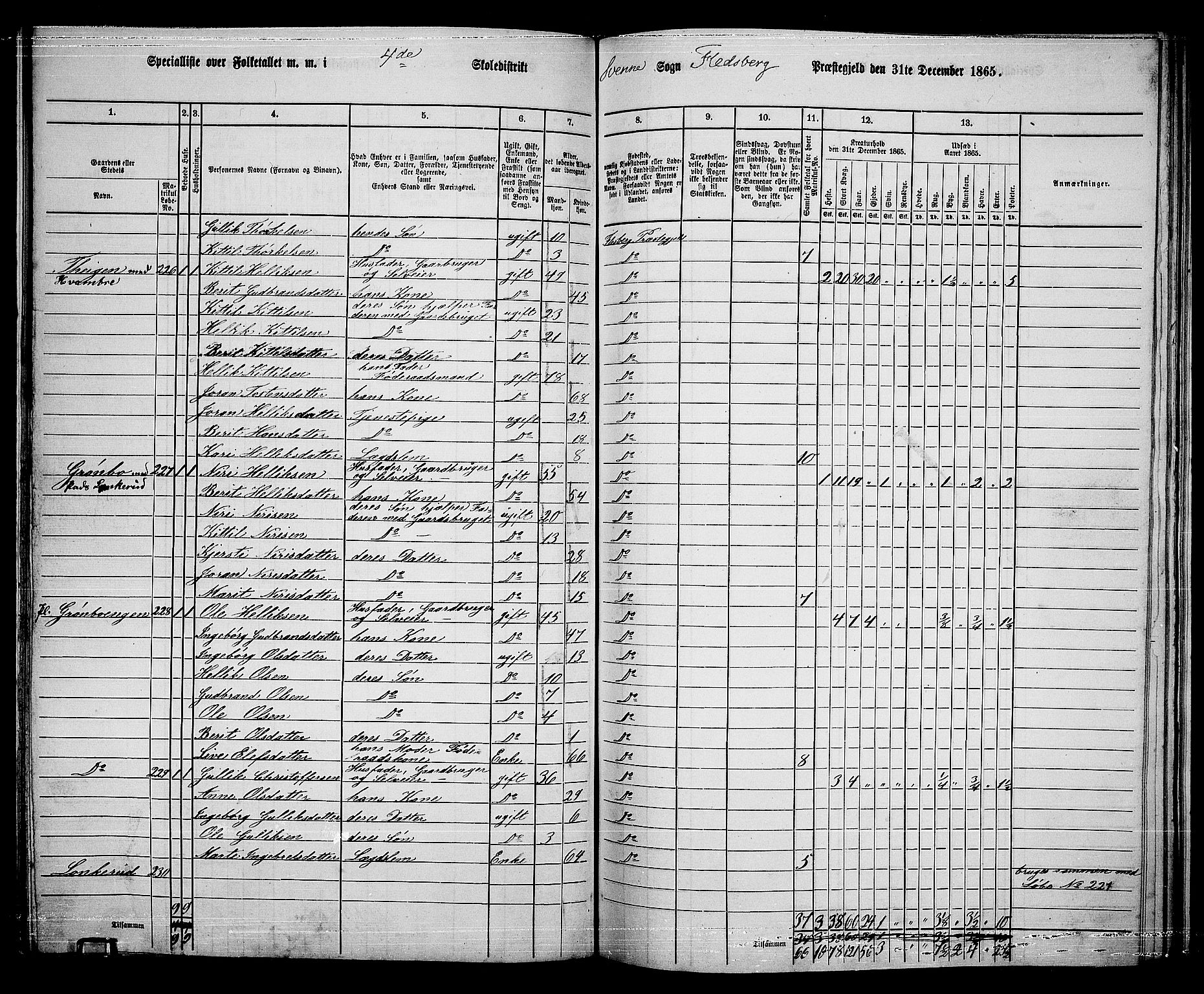 RA, 1865 census for Flesberg, 1865, p. 88