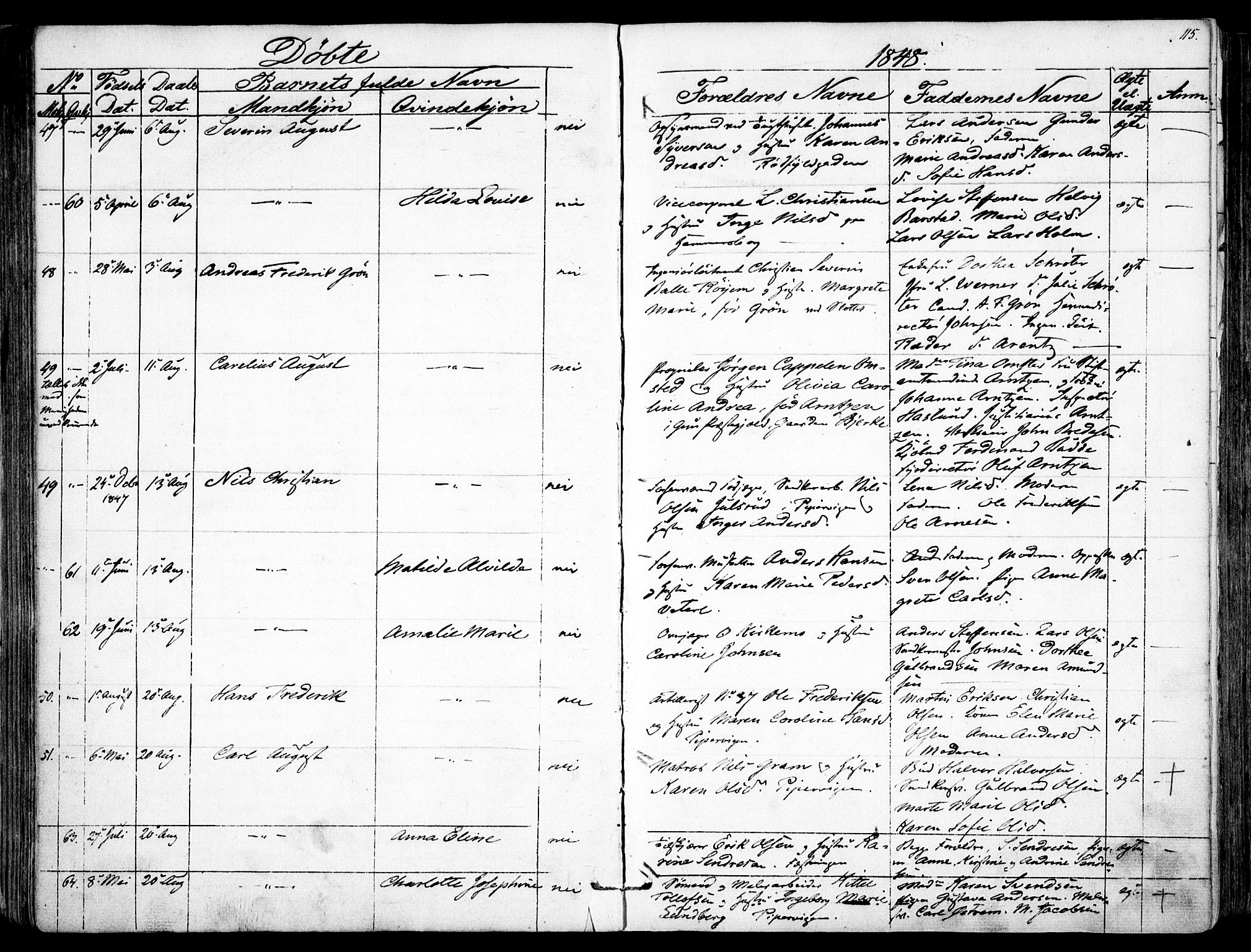 Garnisonsmenigheten Kirkebøker, AV/SAO-A-10846/F/Fa/L0008: Parish register (official) no. 8, 1842-1859, p. 115